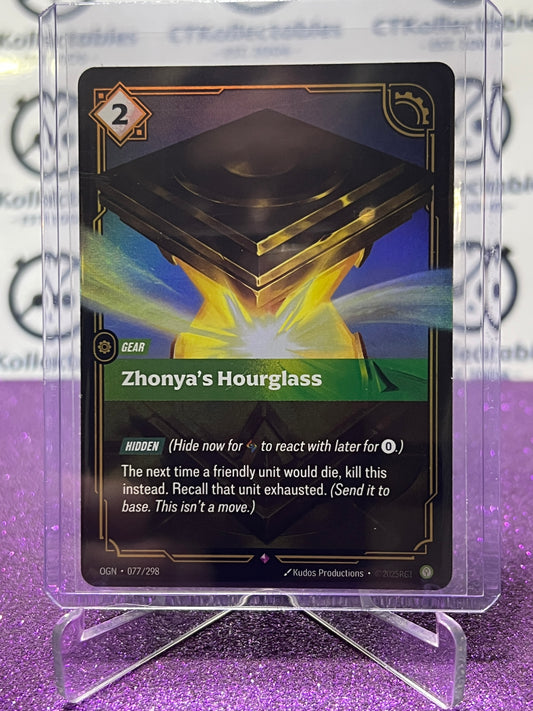 2025 RIFTBOUND LEAGUE OF LEGENDS ZHONYA'S HOURGLASS # 077 /298 RARE FOIL TRADING GAME CARD