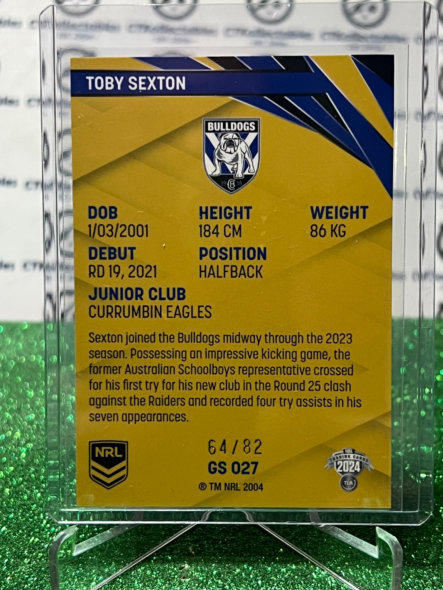 2024 NRL TRADERS TOBY SEXTON # GS 027 TITANIUM GOLD SPECIAL CANTERBURY BULLDOGS # 64/82