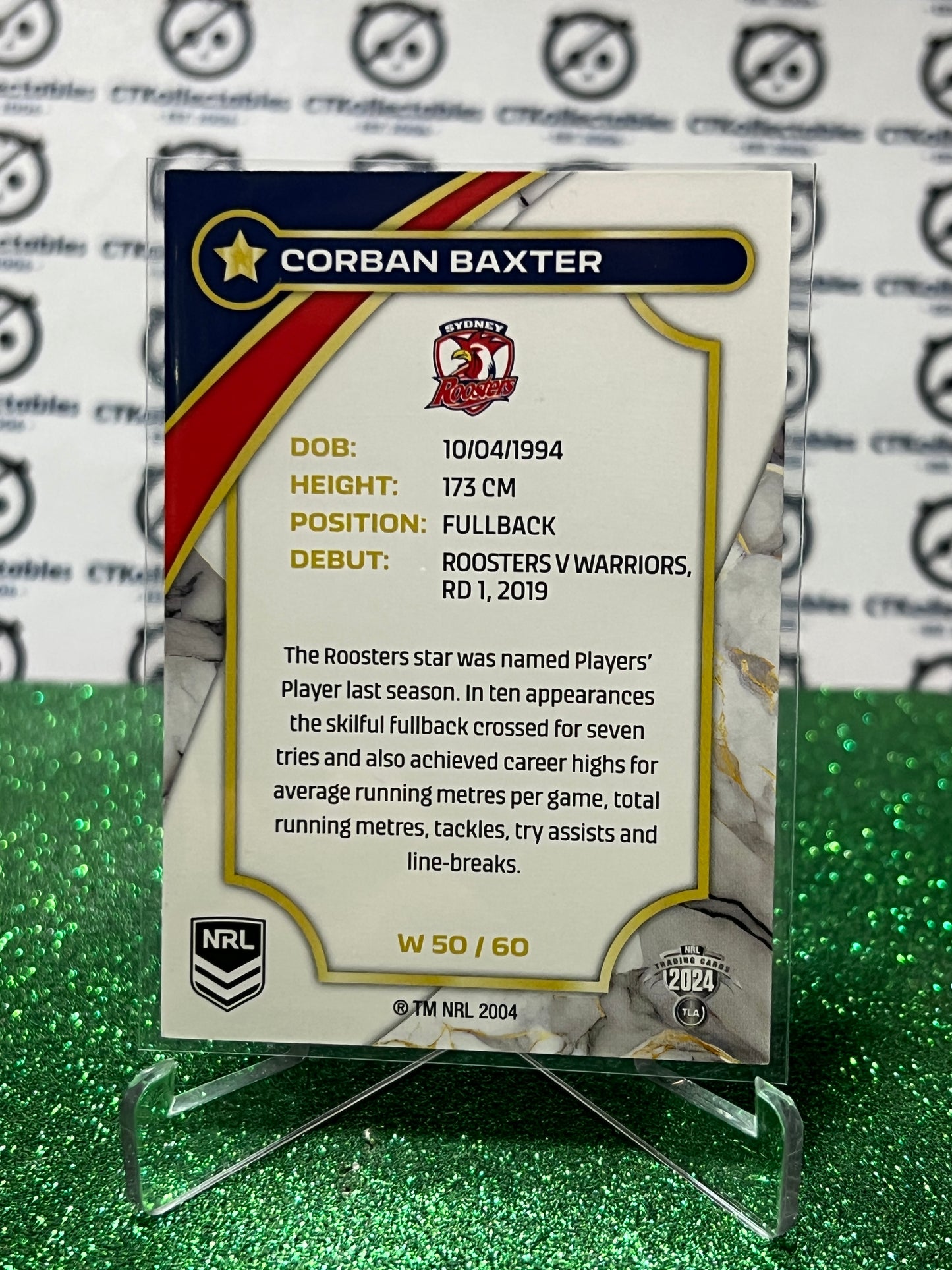 2024 NRL TRADERS TITANIUM CORBAN BAXTER # W 50/60  SYDNEY ROOSTERS