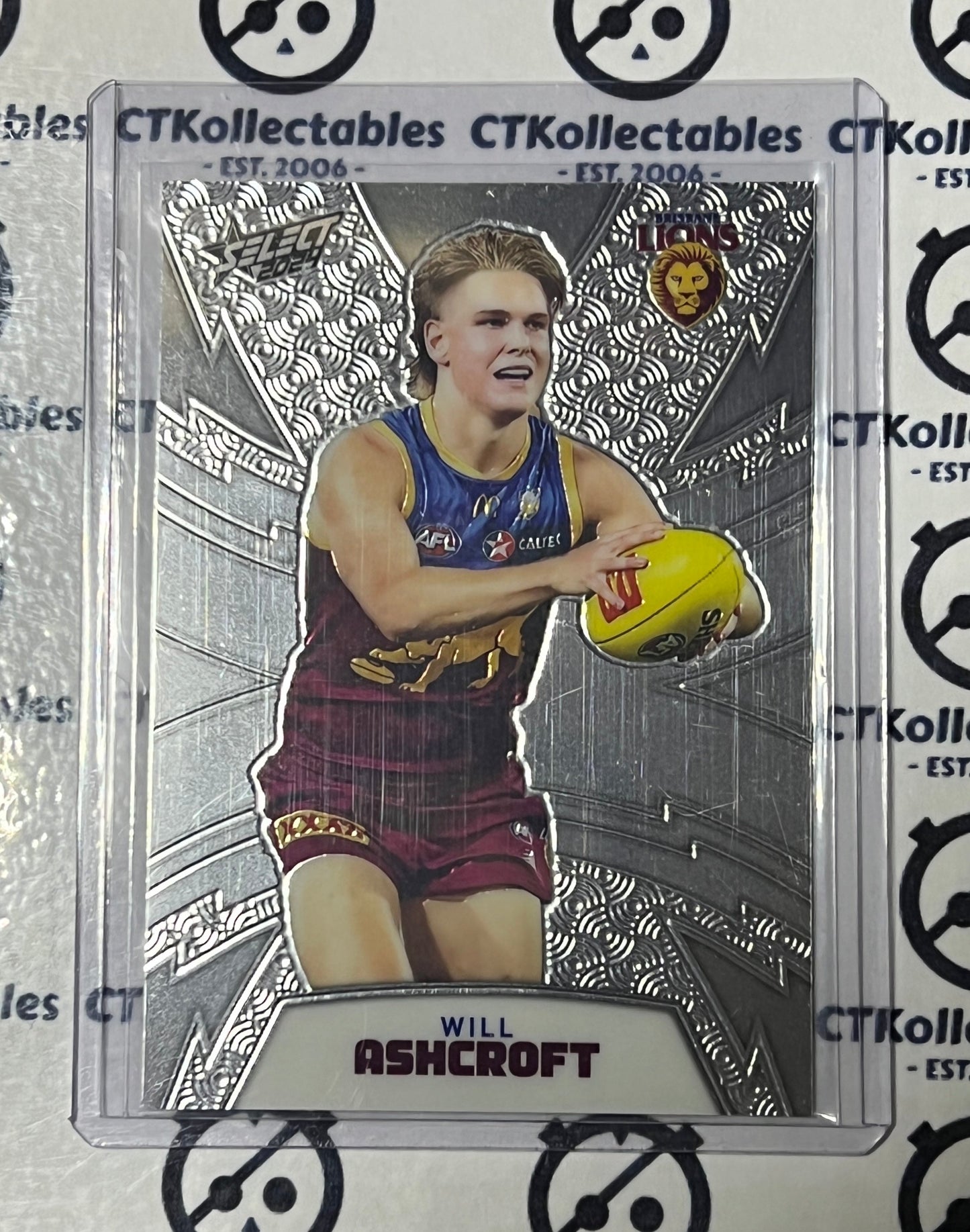 2024 AFL SELECT FOOTY STARS WILL ASHCROFT # LTR12 LUMINOUS /299 THUNDERBOLT REFRACTOR BRISBANE LIONS