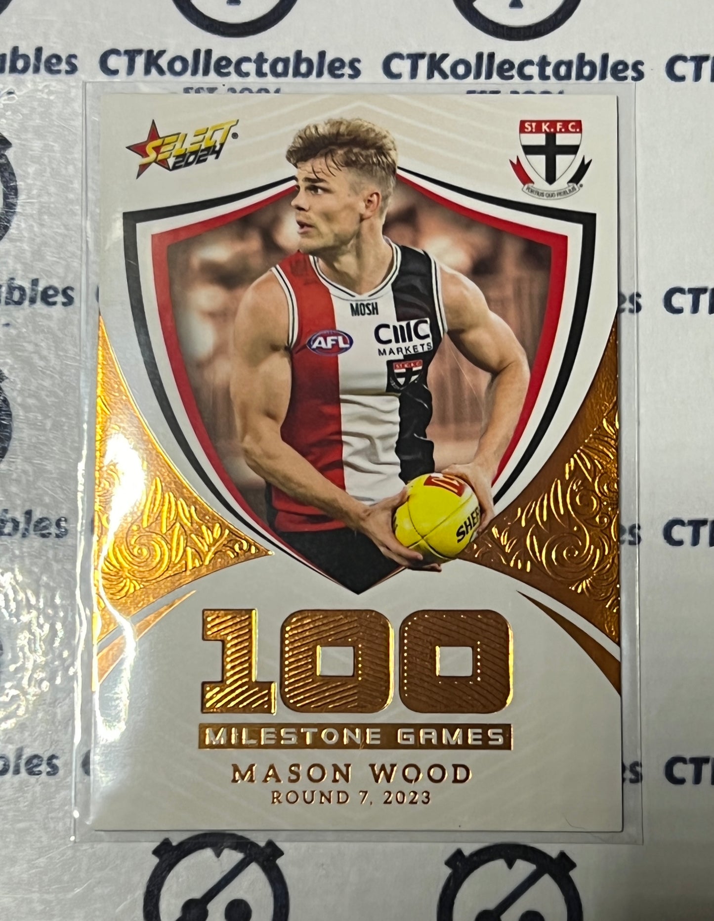 2024 AFL SELECT FOOTY STARS MASON WOOD # MG84 MILESTONE 100 ST. KILDA SAINTS