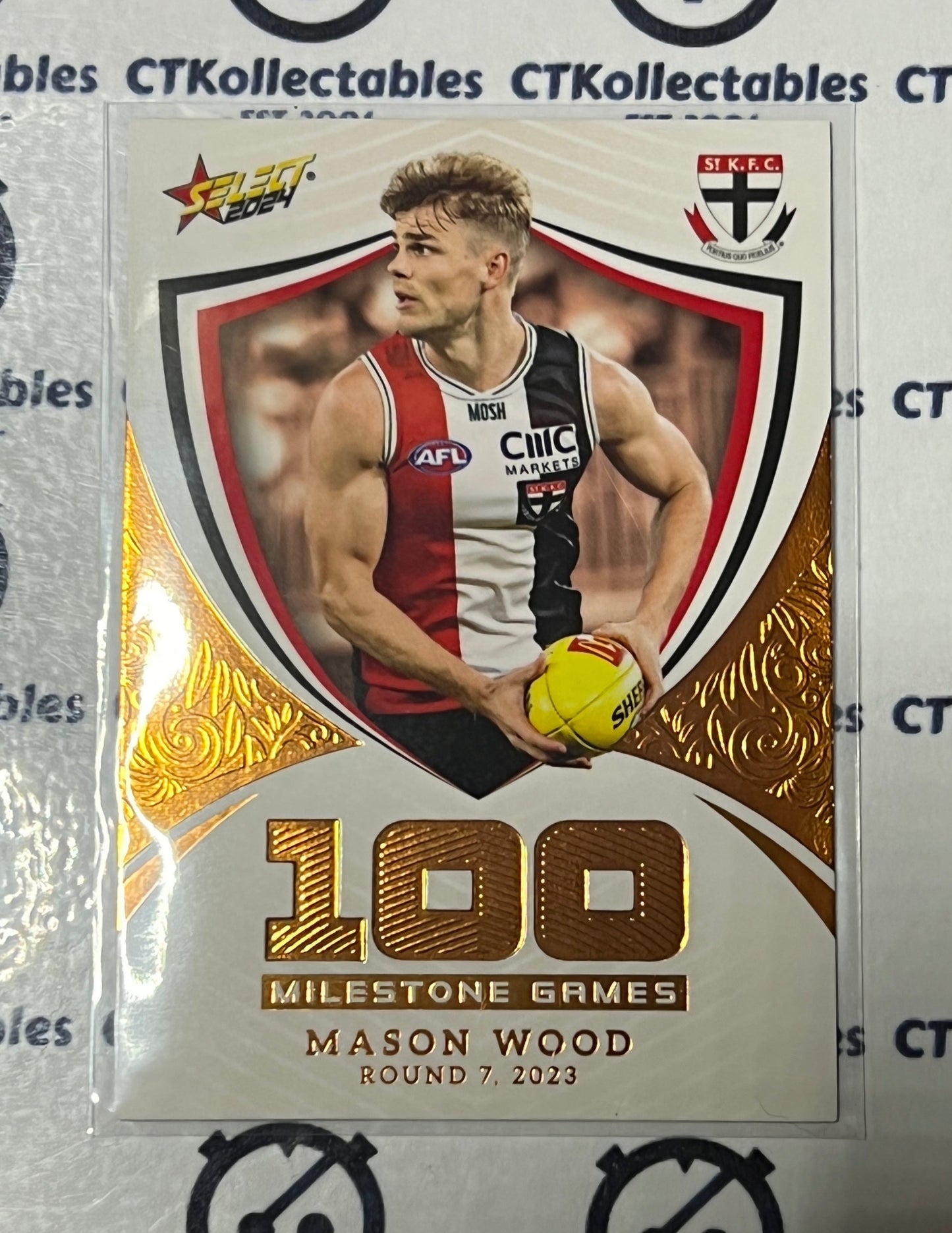 2024 AFL SELECT FOOTY STARS MASON WOOD # MG84 MILESTONE 100 ST. KILDA SAINTS