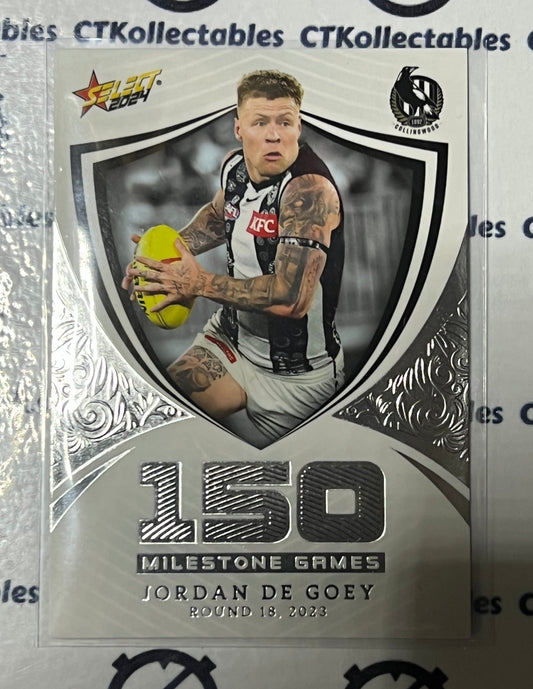 2024 AFL SELECT FOOTY STARS JORDAN DE GOEY # MG24 MILESTONE 150 COLLINGWOOD MAGPIES