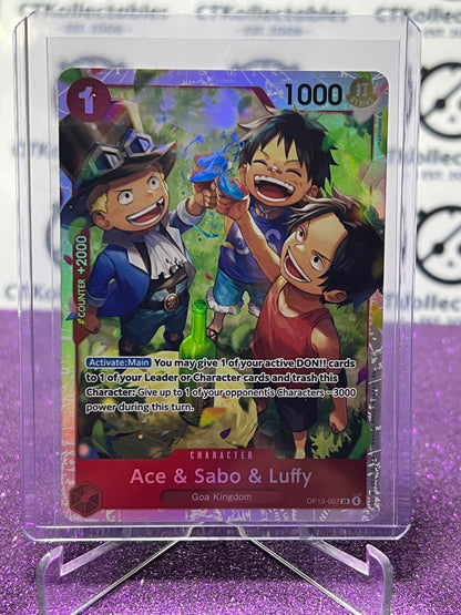 2025 ONE PIECE CARRYING ON HIS WILL ACE & SABO & LUFFY # OP13-007 SR FOIL ENGLISH TRADING GAME CARD