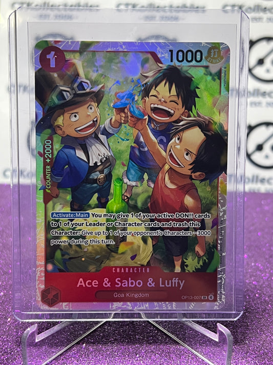 2025 ONE PIECE CARRYING ON HIS WILL ACE & SABO & LUFFY # OP13-007 SR FOIL ENGLISH TRADING GAME CARD