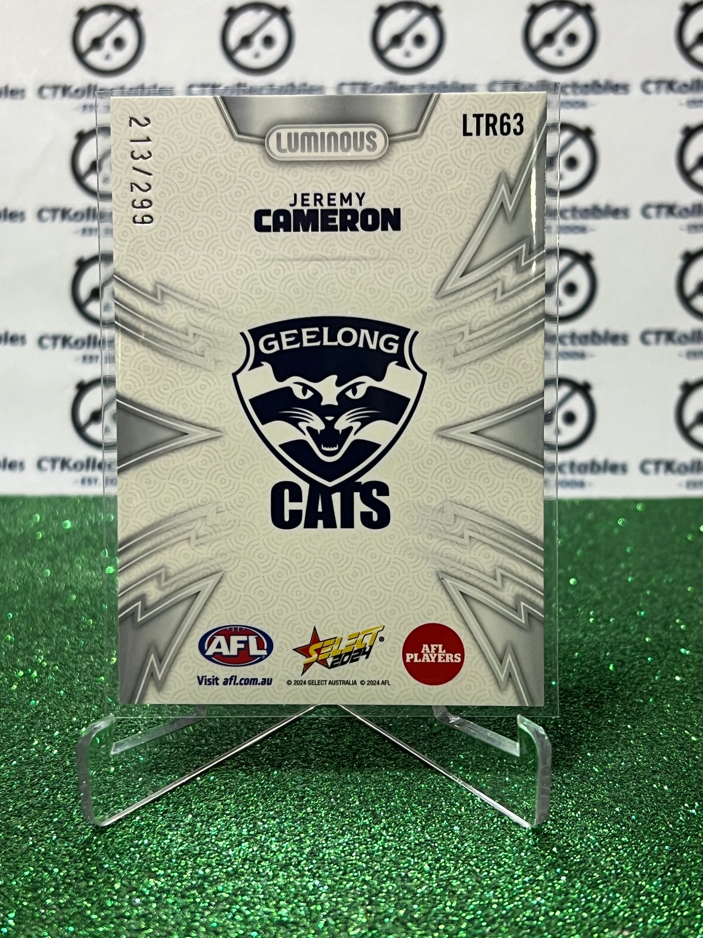 2024 AFL SELECT FOOTY STARS JEREMY CAMERON # LTR63 LUMINOUS /299 THUNDERBOLT REFRACTOR GEELONG CATS