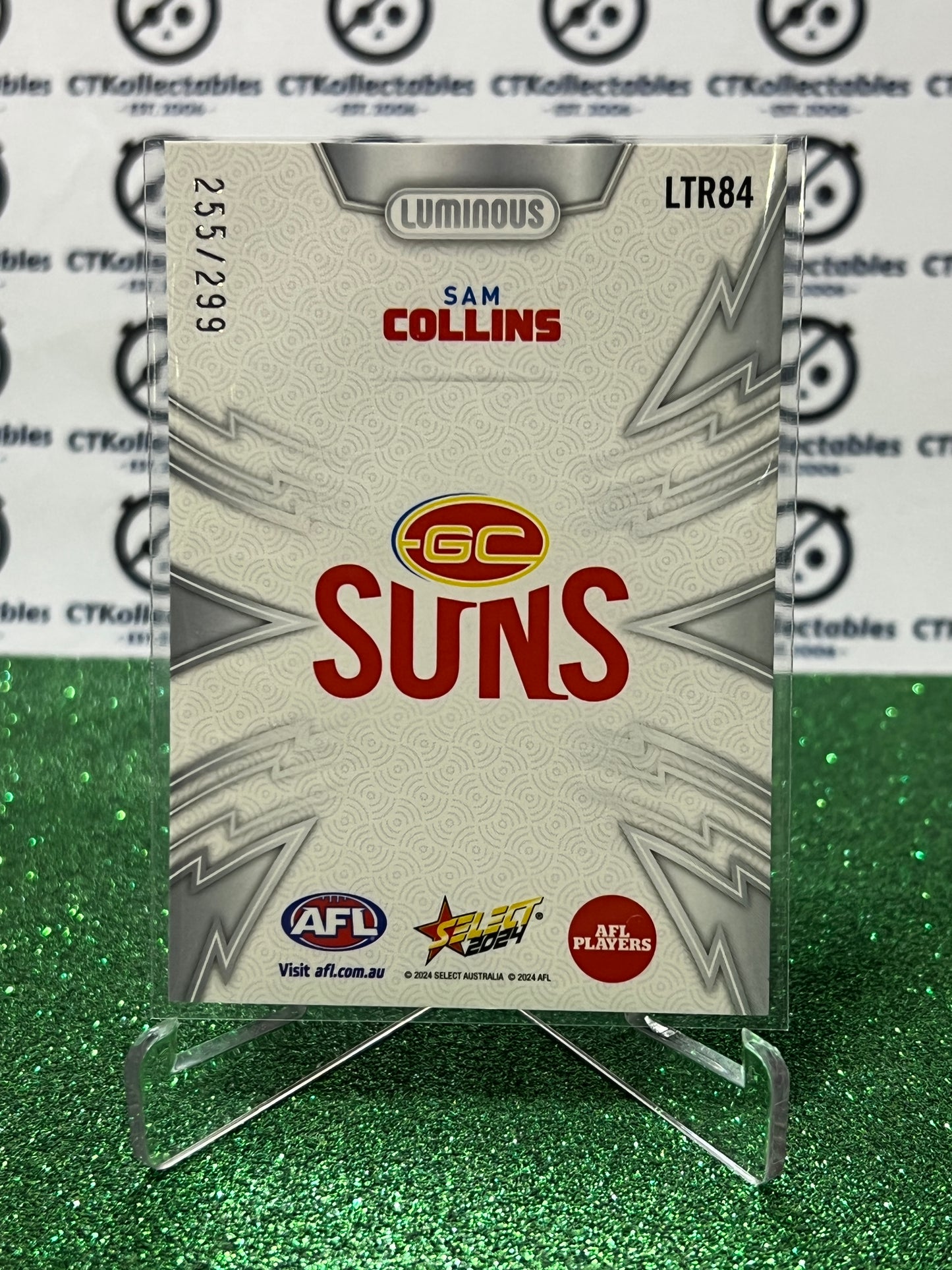 2024 AFL SELECT FOOTY STARS SAM COLLINS # LTR84 LUMINOUS /299 THUNDERBOLT REFRACTOR GC SUNS