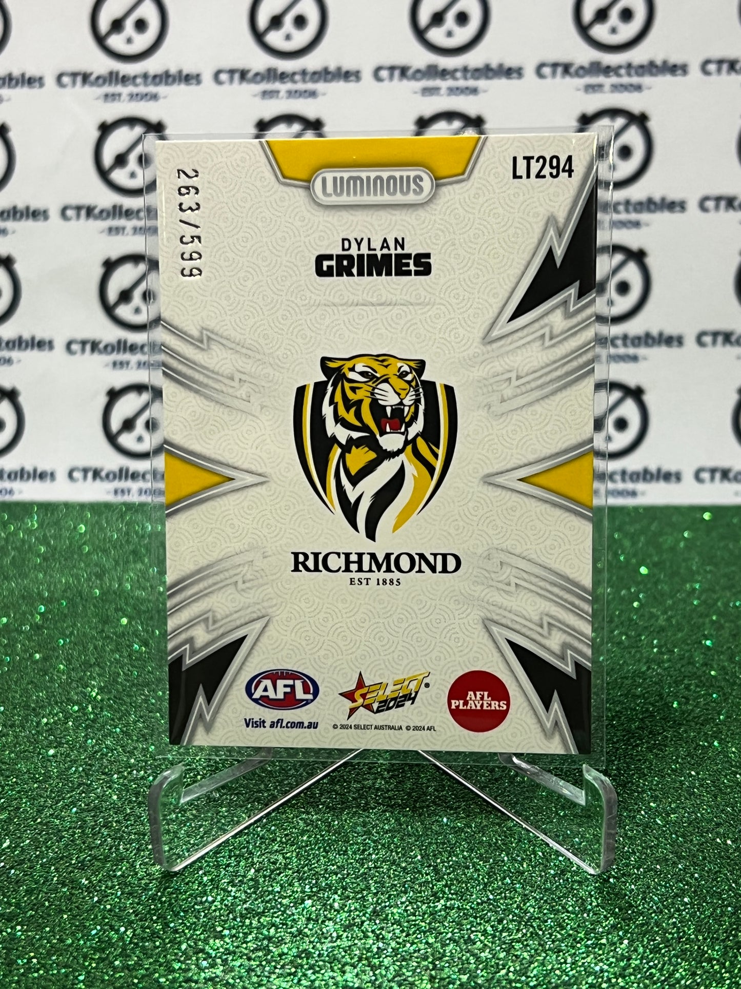 2024 AFL SELECT FOOTY STARS DYLAN GRIMES # LT294 LUMINOUS /599 RICHMOND TIGERS