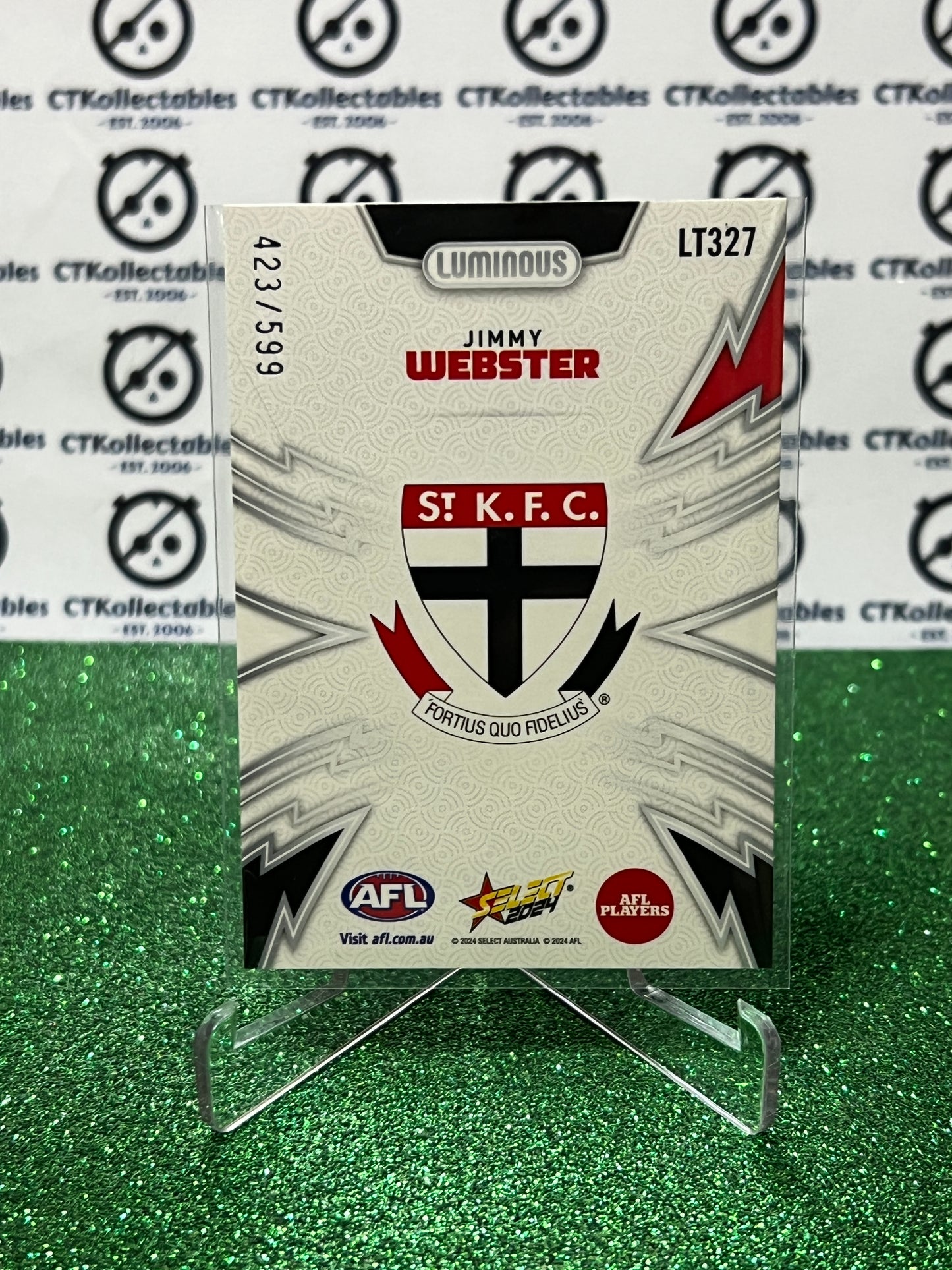 2024 AFL SELECT FOOTY STARS JIMMY WEBSTER # LT327 LUMINOUS /599 ST. KILDA SAINTS