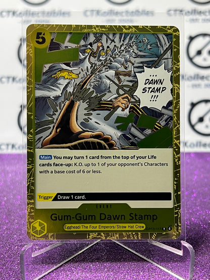 2025 ONE PIECE CARRYING ON HIS WILL GUM-GUM DAWN STAMP # OP13-117 R FOIL ENGLISH TRADING GAME CARD