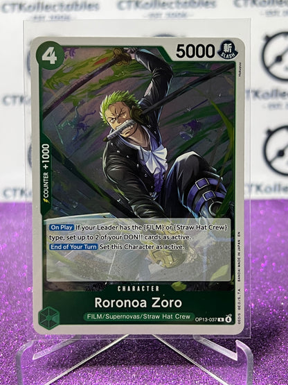 2025 ONE PIECE CARRYING ON HIS WILL RORONOA ZORO # OP13-037 R FOIL ENGLISH TRADING GAME CARD