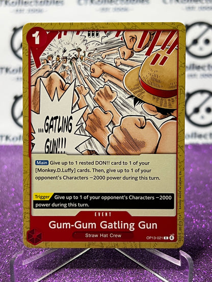 2025 ONE PIECE CARRYING ON HIS WILL GUM-GUM GATLING GUN # OP13-021  C GOLD NON-FOIL ENGLISH TRADING GAME CARD