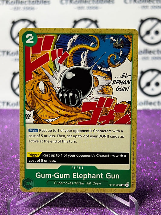 2025 ONE PIECE CARRYING ON HIS WILL GUM-GUM ELEPHANT GUN # OP13-038  UC GOLD NON-FOIL ENGLISH TRADING GAME CARD