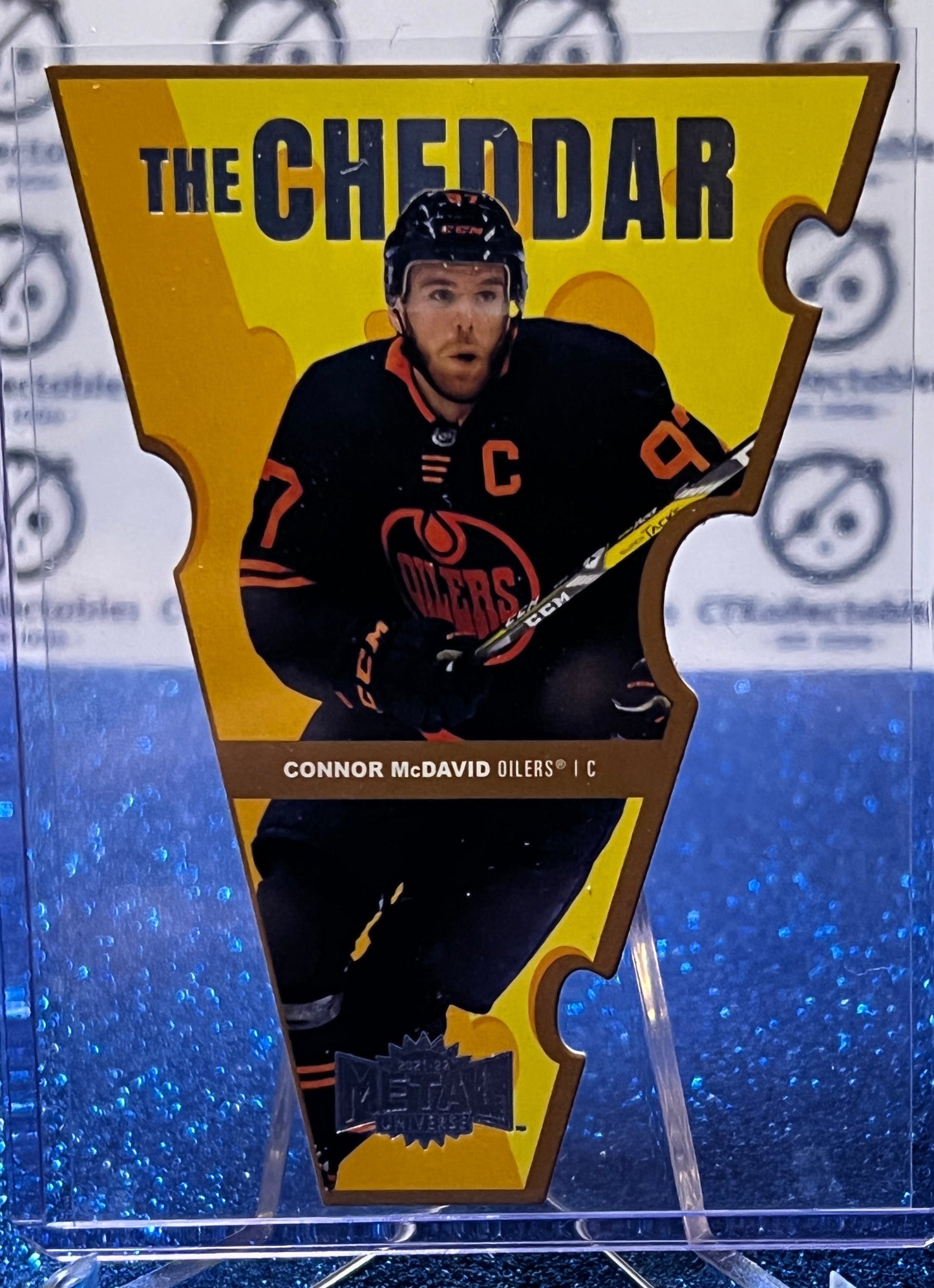 2021-22 SKYBOX METAL CONNOR McDAVID # TC-1 THE CHEDDAR ERROR EDMONTON OILERS HOCKEY CARD