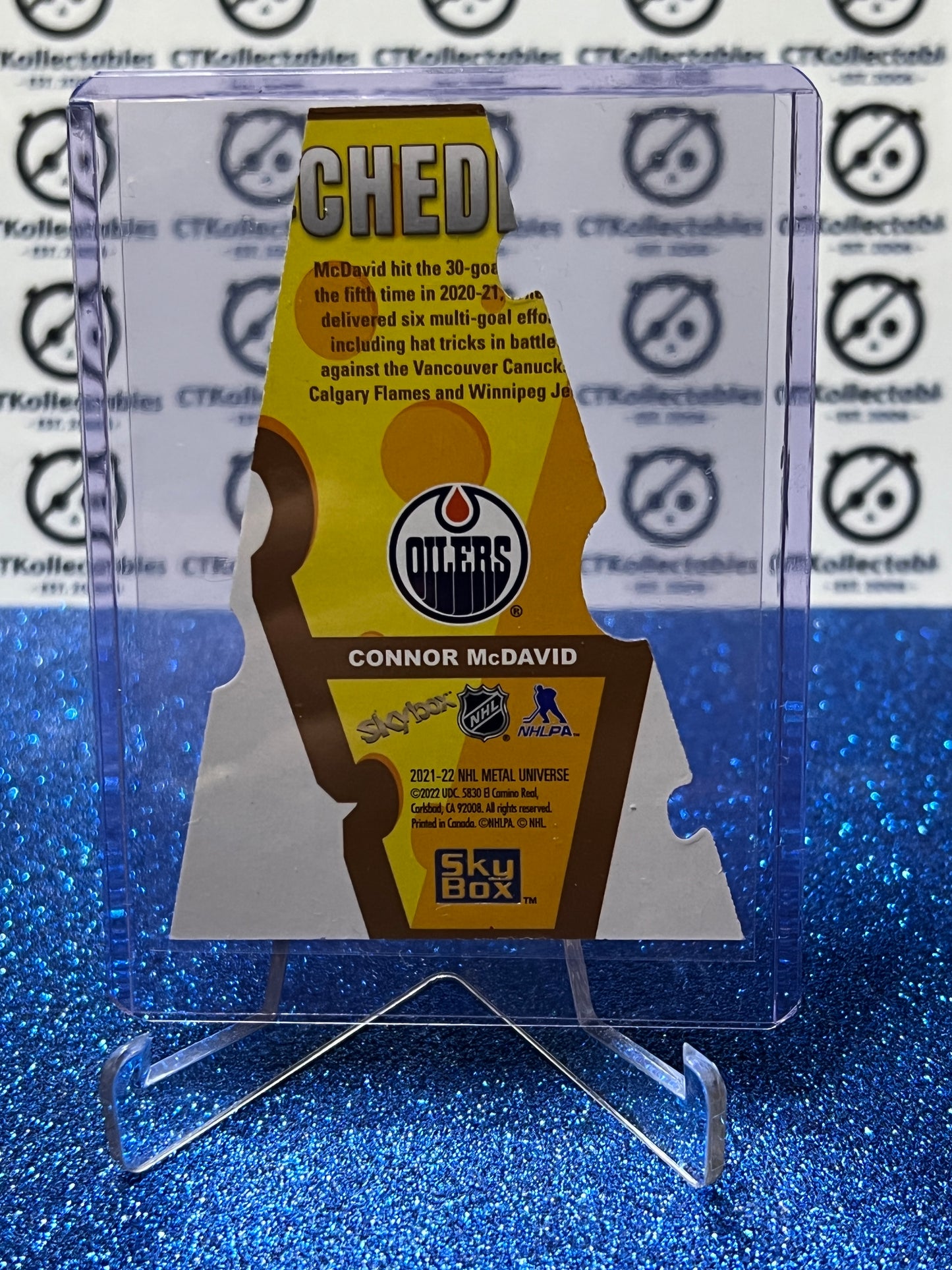 2021-22 SKYBOX METAL CONNOR McDAVID # TC-1 THE CHEDDAR ERROR EDMONTON OILERS HOCKEY CARD