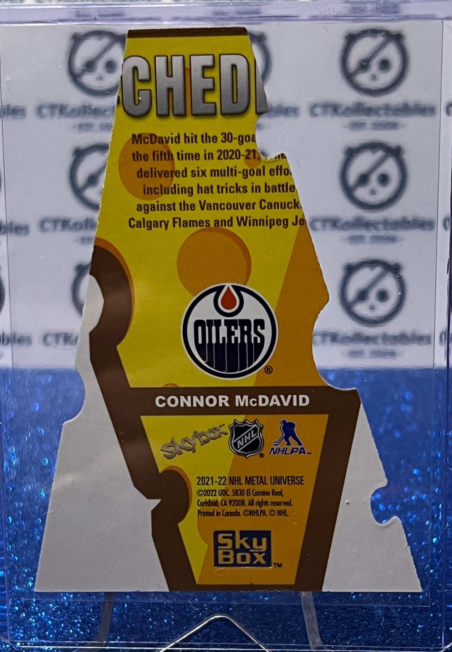 2021-22 SKYBOX METAL CONNOR McDAVID # TC-1 THE CHEDDAR ERROR EDMONTON OILERS HOCKEY CARD