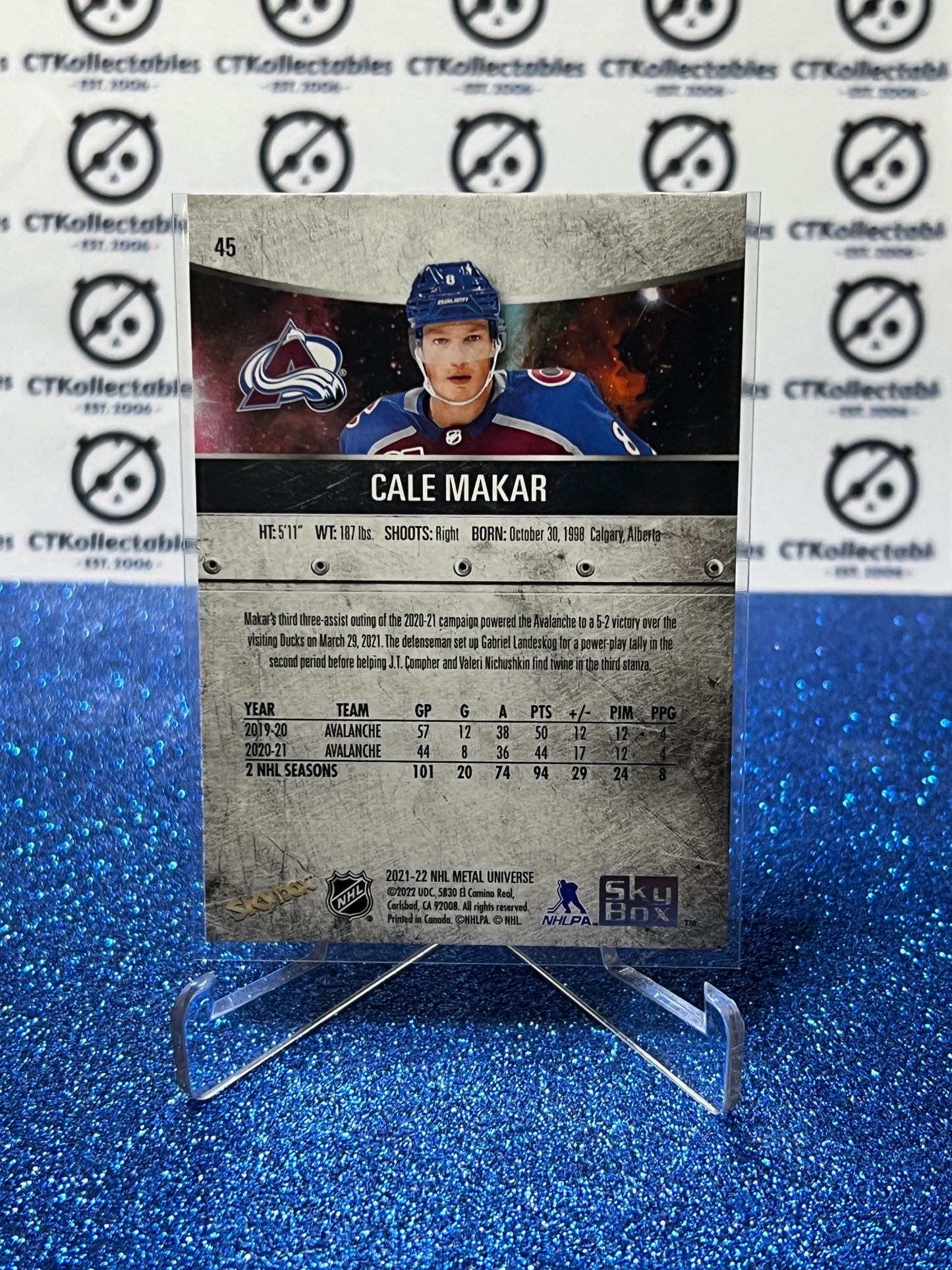 2021-22 SKYBOX METAL CALE MAKAR # 45 COLORADO AVALANCHE HOCKEY CARD