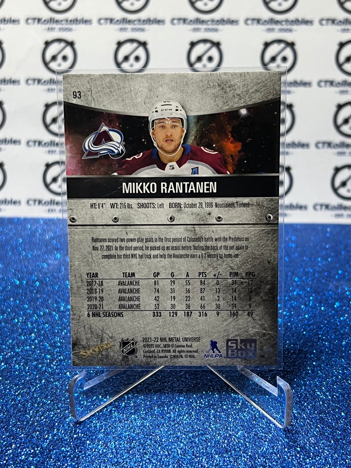 2021-22 SKYBOX METAL MIKKO RANTANEN # 93 COLORADO AVALANCHE HOCKEY CARD