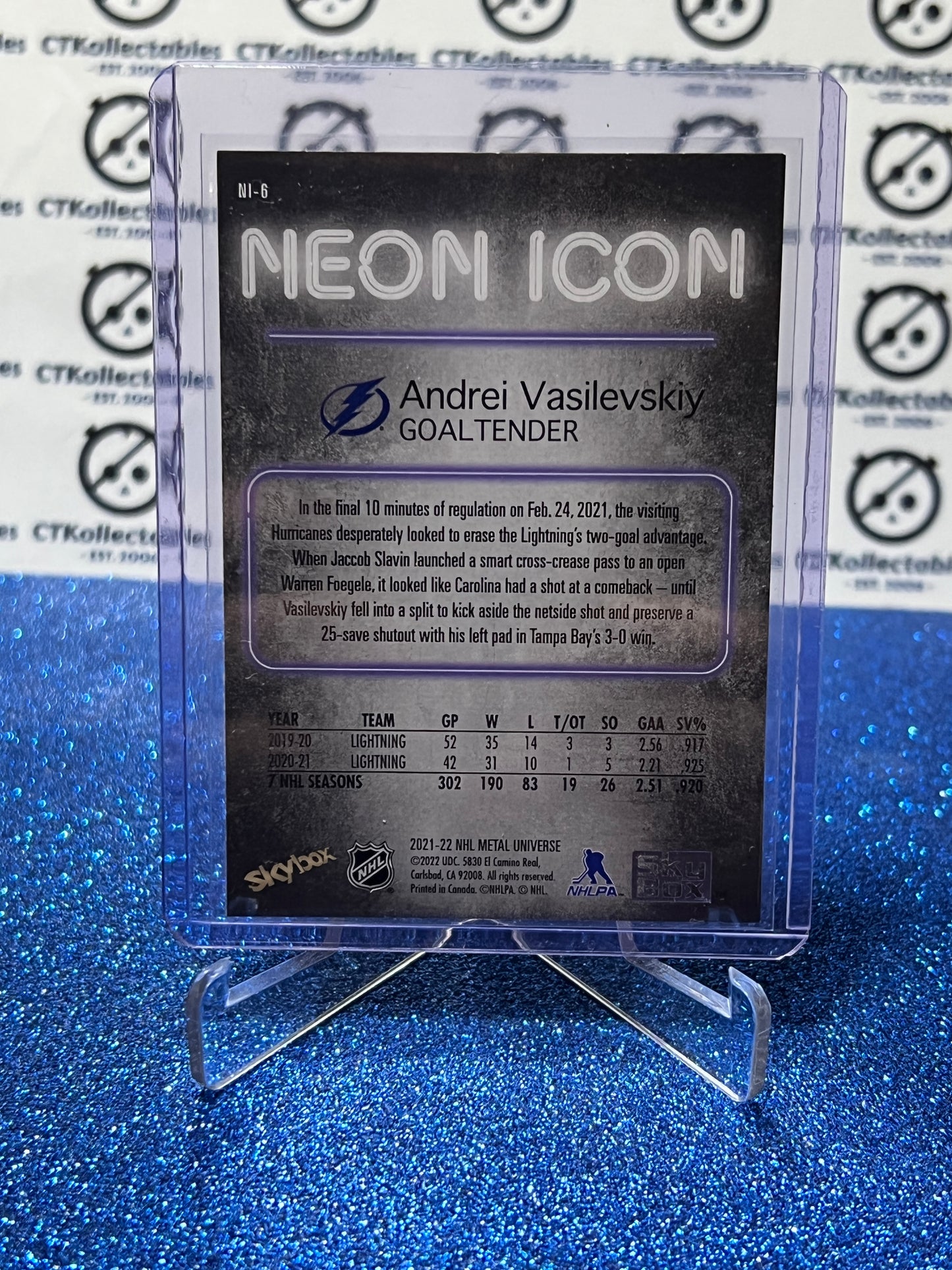 2021-22 SKYBOX METAL ANDREI VASILEVSKIY # NI-6 NEON ICON TAMPA BAY LIGHTNING HOCKEY CARD