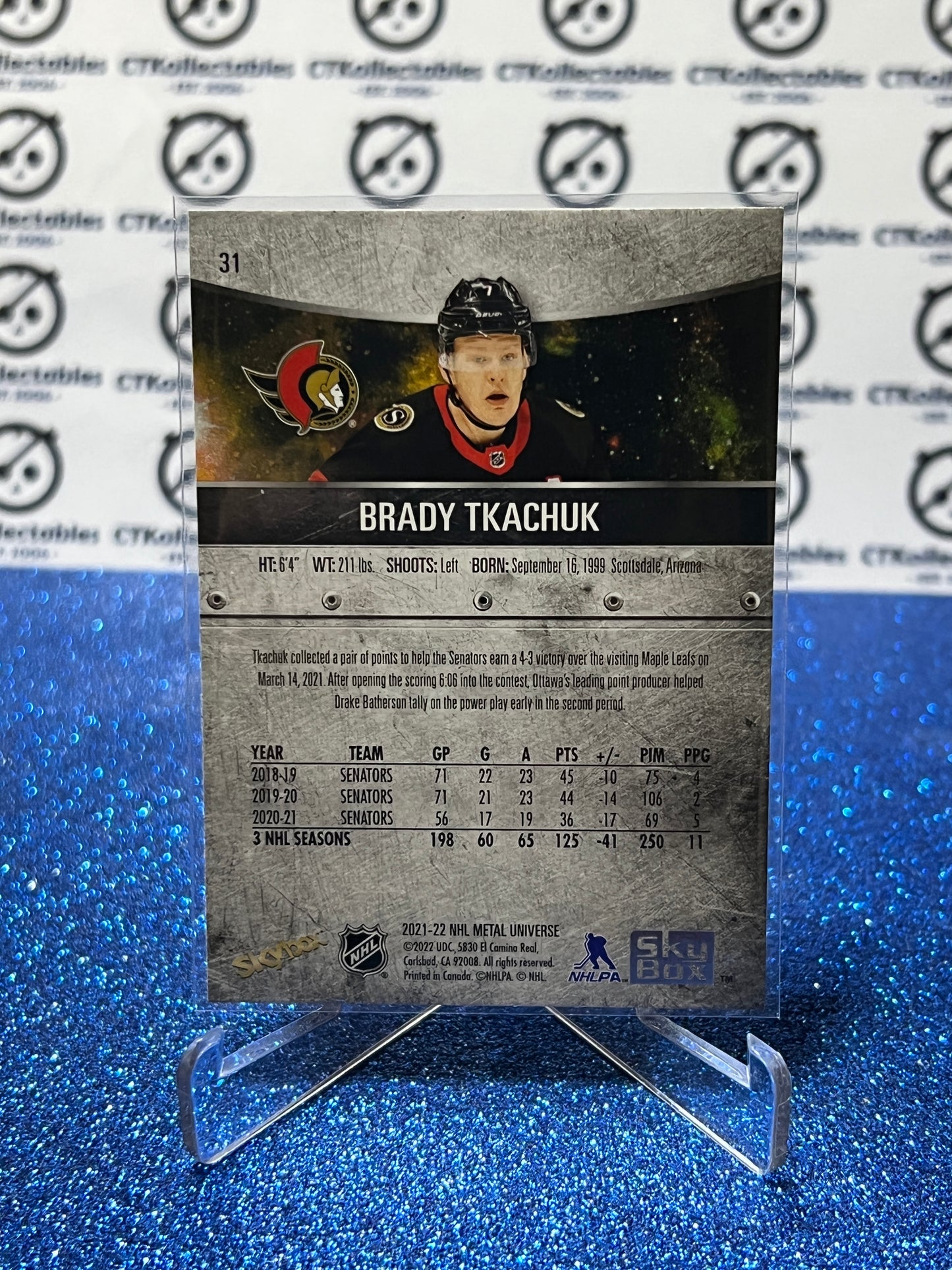 2021-22 SKYBOX METAL BRADY TKACHUK # 31 OTTAWA SENATORS NHL HOCKEY CARD