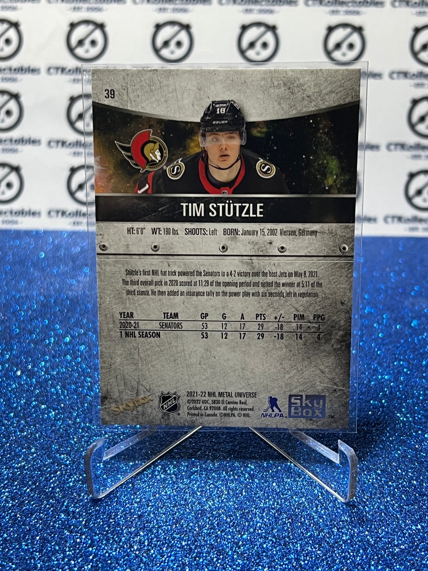 2021-22 SKYBOX METAL TIM STUTZLE # 39 ROOKIE OTTAWA SENATORS NHL HOCKEY CARD