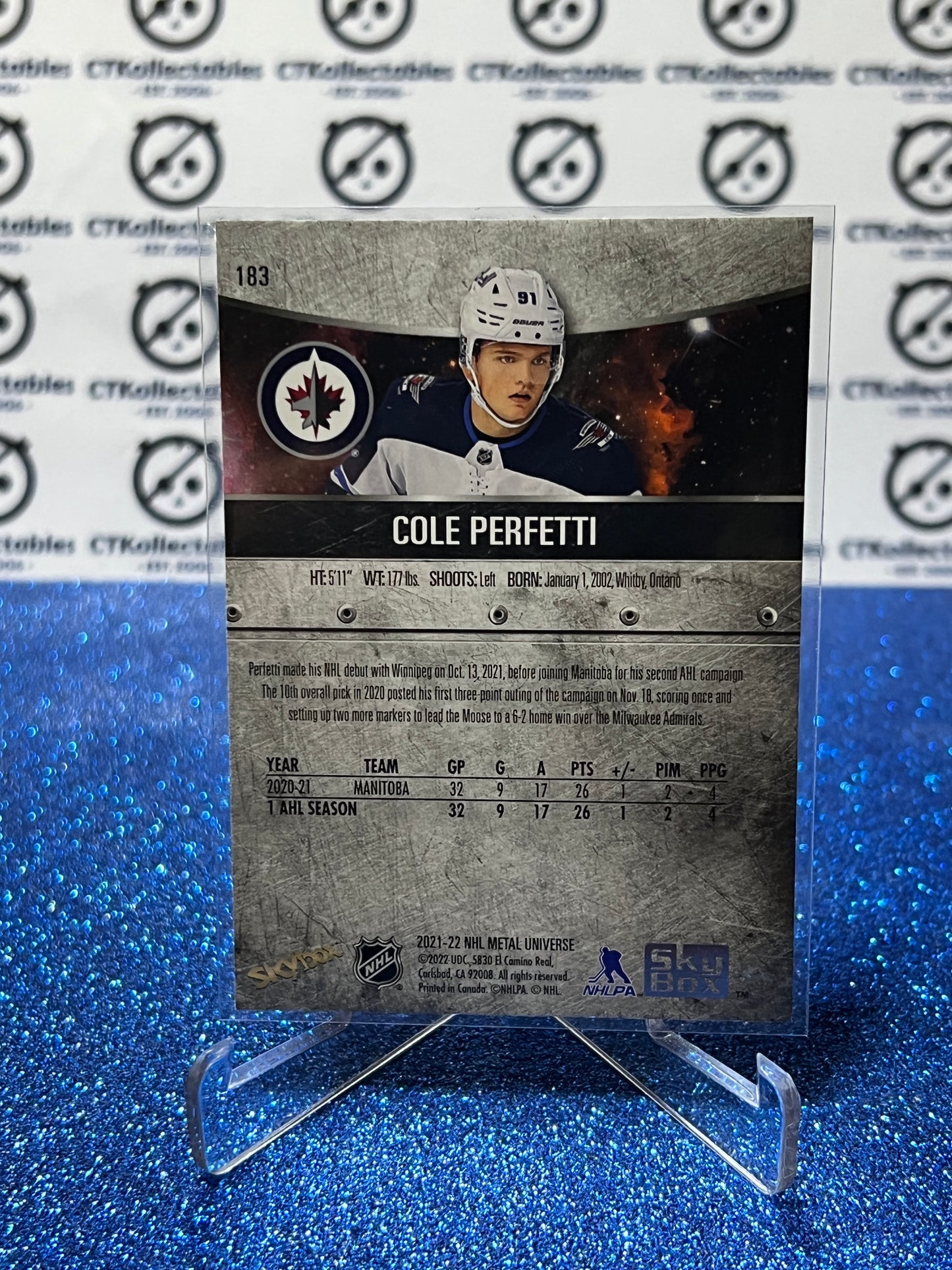 2021-22 SKYBOX METAL COLE PERFETTI #183 ROOKIE WINNIPEG JETS NHL HOCKEY CARD