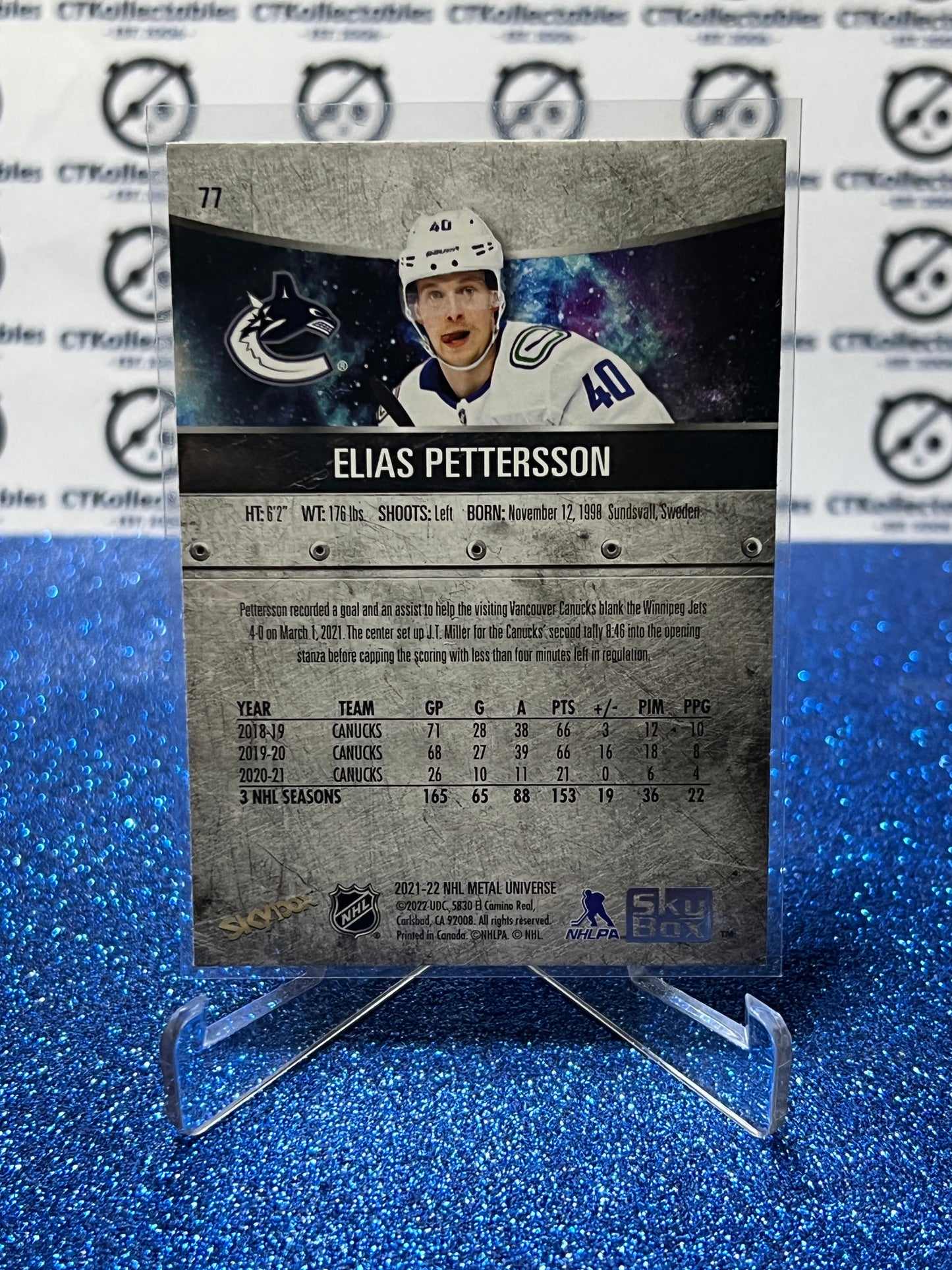 2021-22 SKYBOX METAL ELIAS PETTERSSON # 77 VANCOUVER CANUCKS NHL HOCKEY CARD