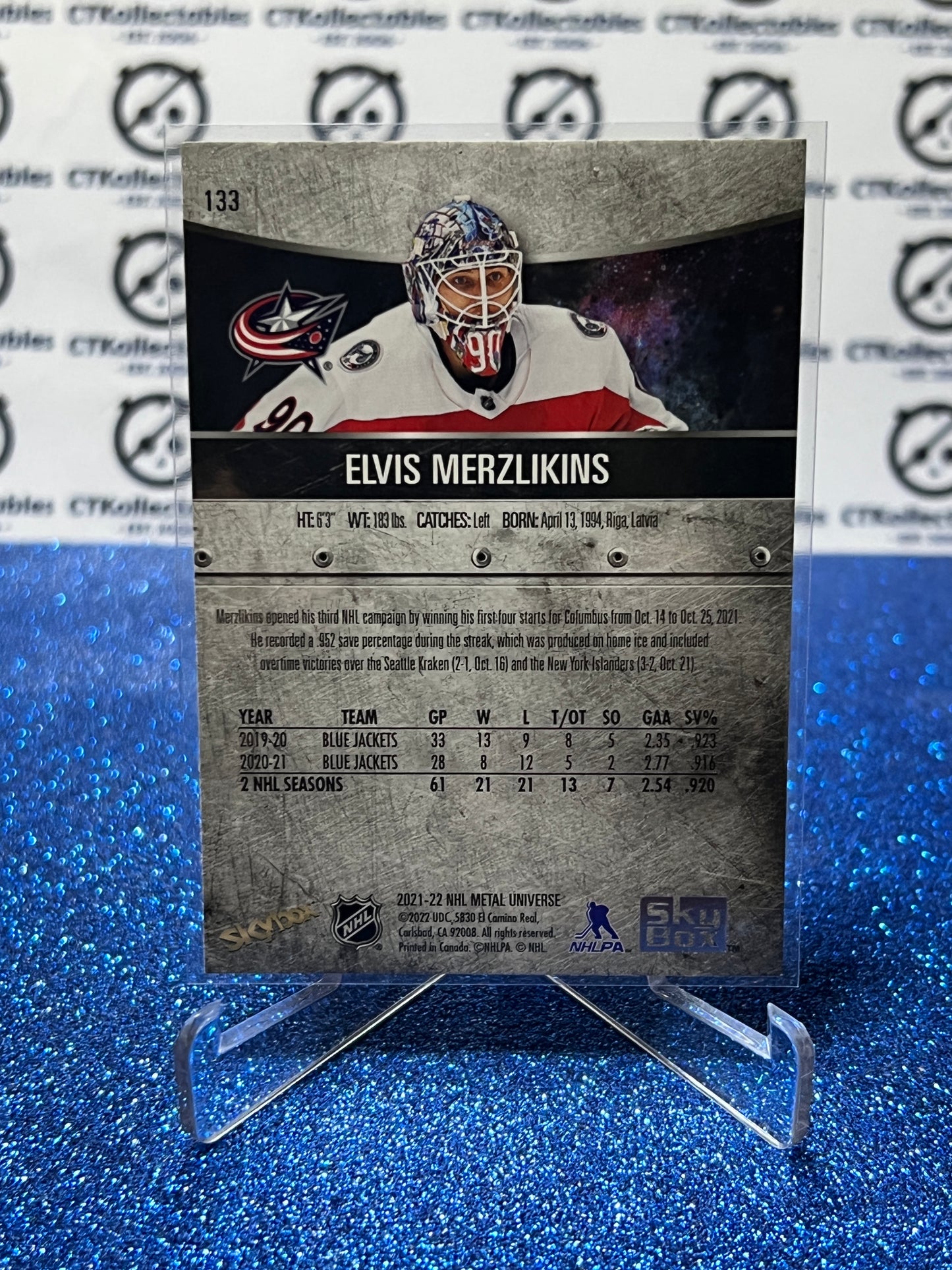 2021-22 SKYBOX METAL ELVIS MERZLIKINS # 133 COLUMBUS BLUE JACKETS NHL HOCKEY CARD