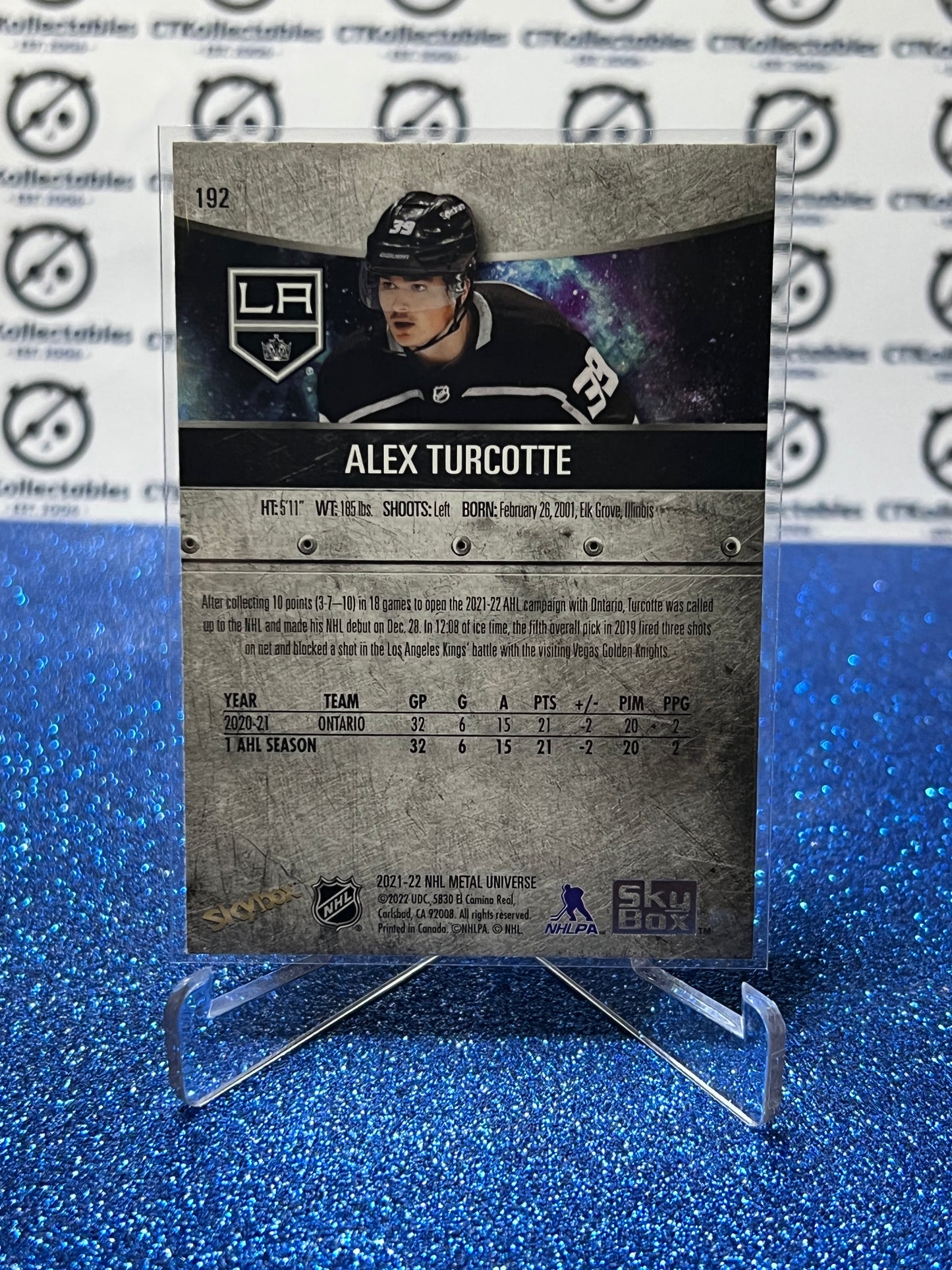 2021-22 SKYBOX METAL ALEX TURCOTTE # 192 ROOKIE LA KINGS NHL HOCKEY CARD