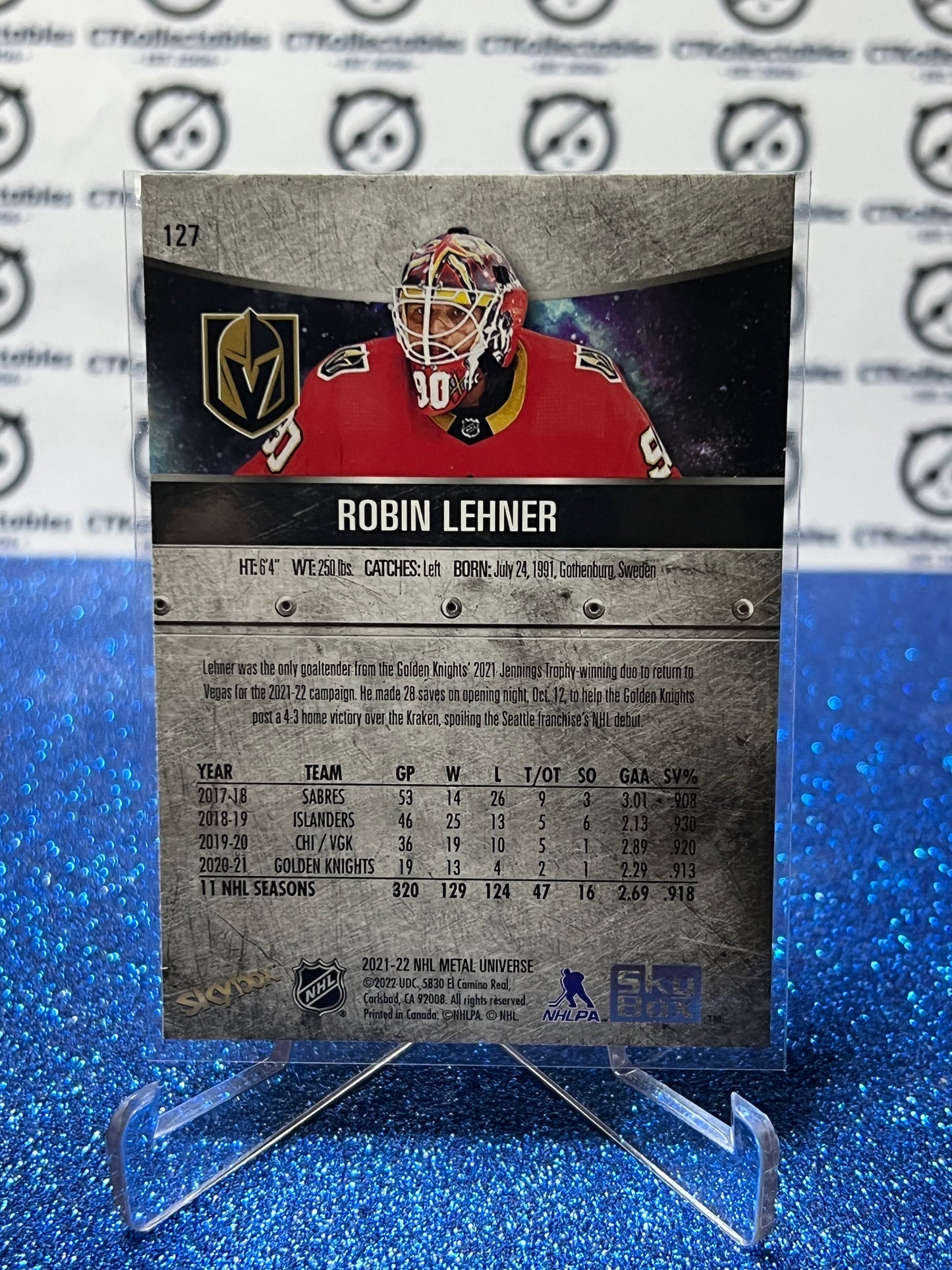 2021-22 SKYBOX METAL ROBIN LEHNER # 127 VEGAS GOLDEN KNIGHTS NHL HOCKEY CARD