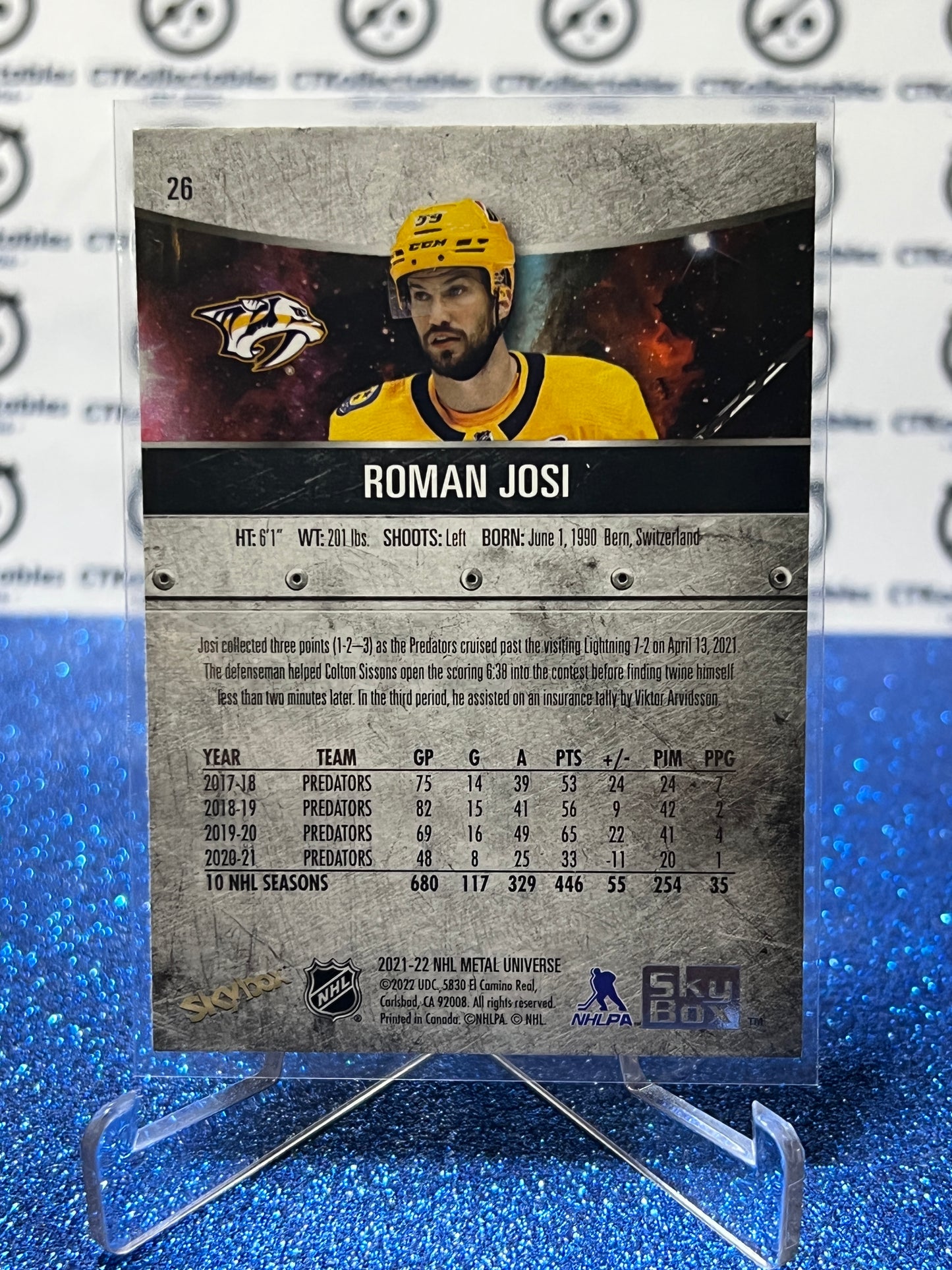 2021-22 SKYBOX METAL ROMAN JOSI # 26 NASHVILLE PREDATORS NHL HOCKEY CARD