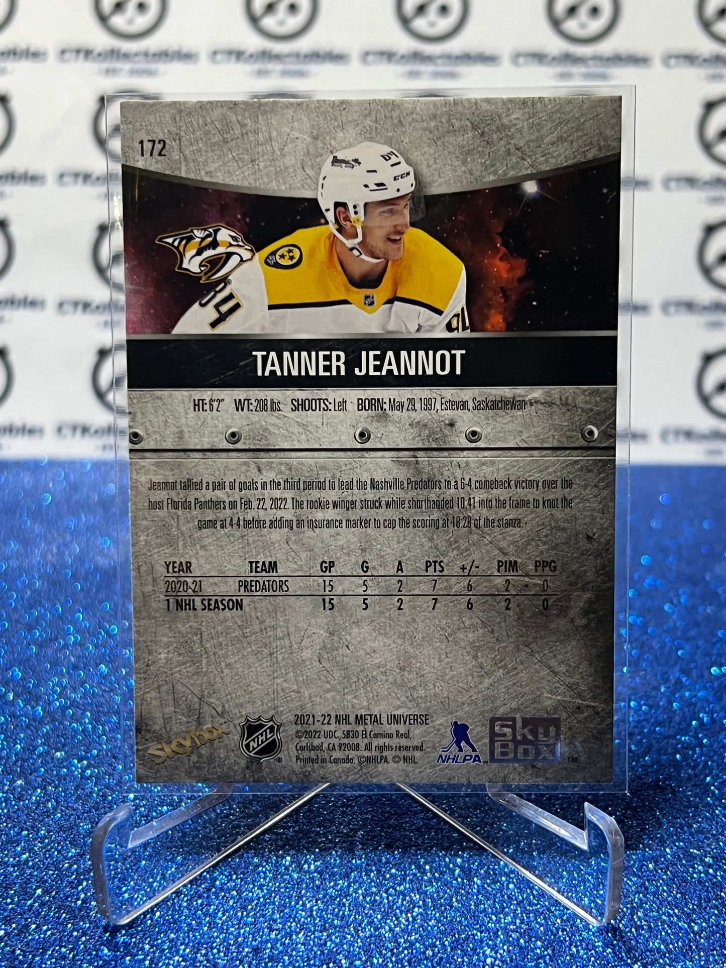 2021-22 SKYBOX METAL TANNER JEANNOT # 172 ROOKIE NASHVILLE PREDATORS NHL HOCKEY CARD