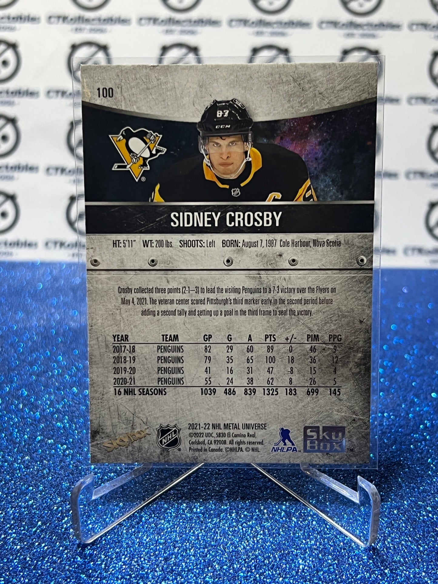 2021-22 SKYBOX METAL SIDNEY CROSBY # 100 PITTSBURGH PENGUINS NHL HOCKEY CARD