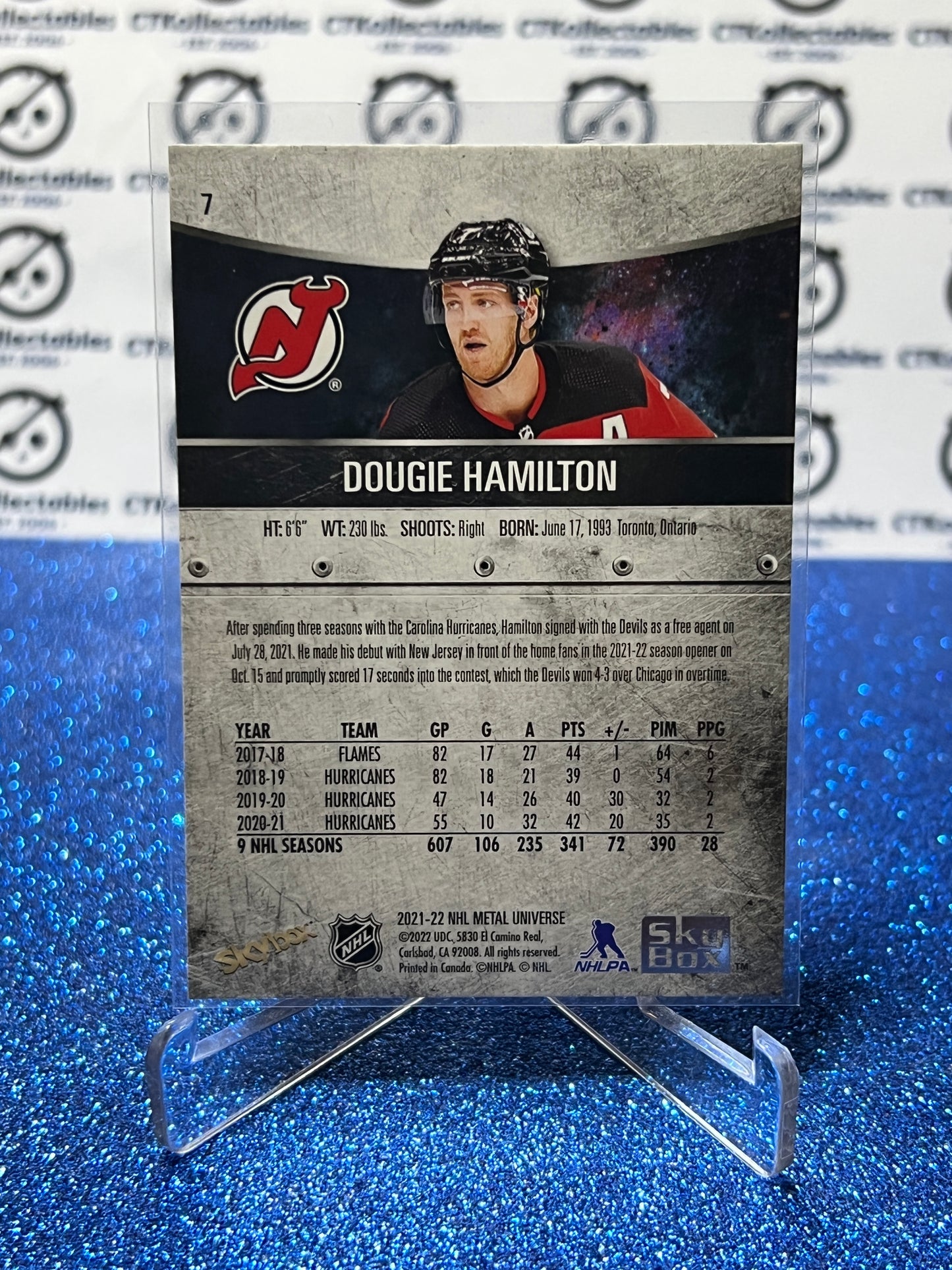 2021-22 SKYBOX METAL DOUGIE HAMILTON # 7  NEW JERSEY DEVILS  NHL HOCKEY CARD