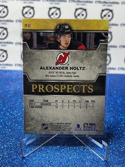 2021-22 SKYBOX METAL ALEXANDER HOLTZ # PP-41 PROSPECTS ROOKIE  NEW JERSEY DEVILS  NHL HOCKEY CARD