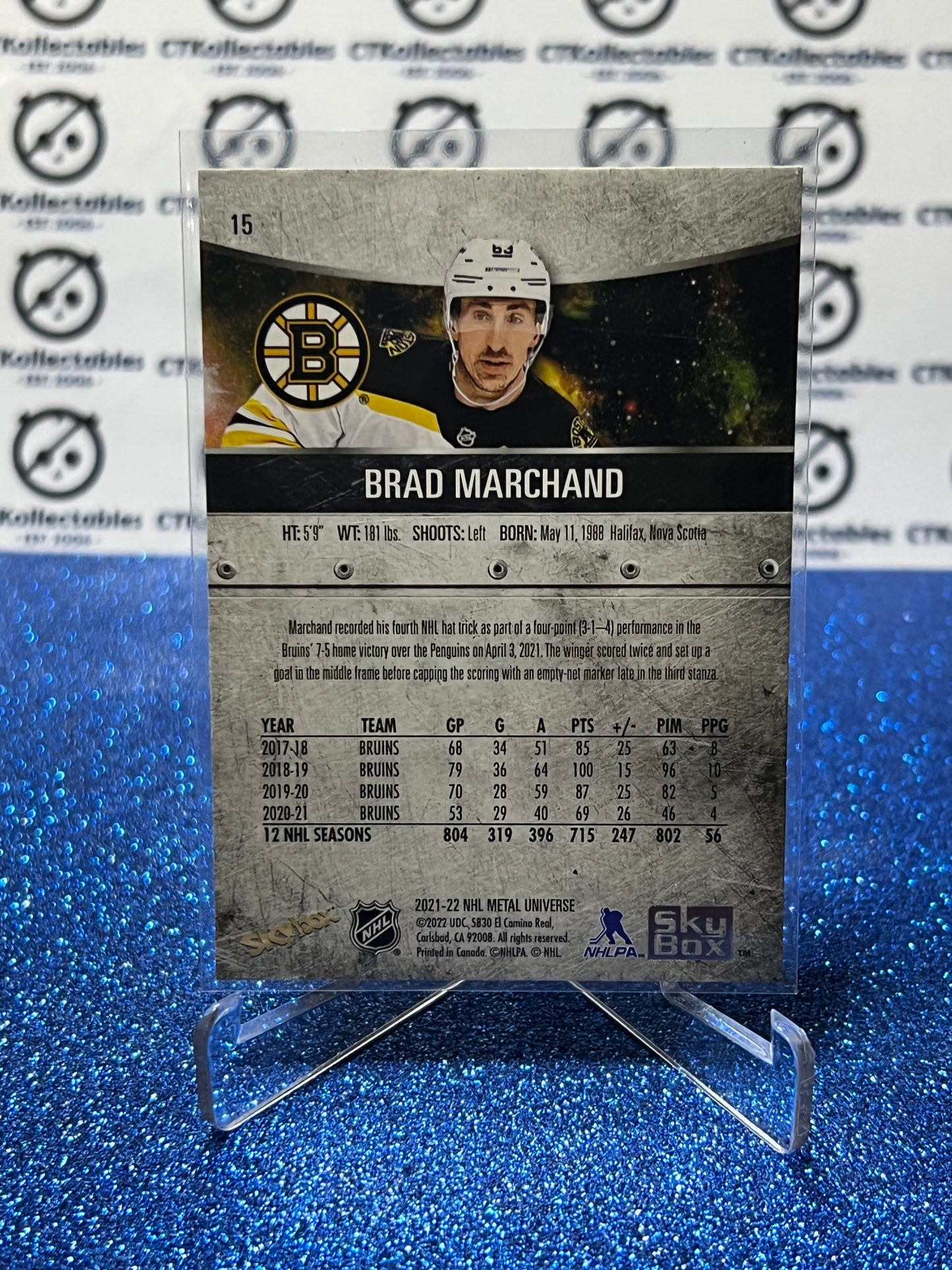2021-22 SKYBOX METAL BRAD MARCHAND # 15 BOSTON BRUINS NHL HOCKEY CARD