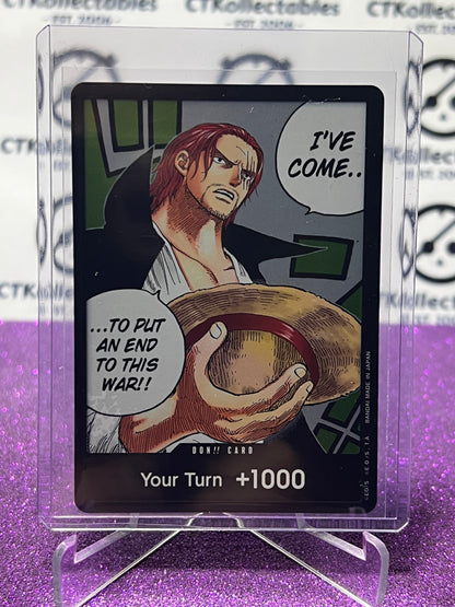 2023 PARAMOUNT WAR  ONE PIECE DON CARD!!! YOUR TURN +1000 SHANKS # OP02 ENGLISH TRADING GAME CARD