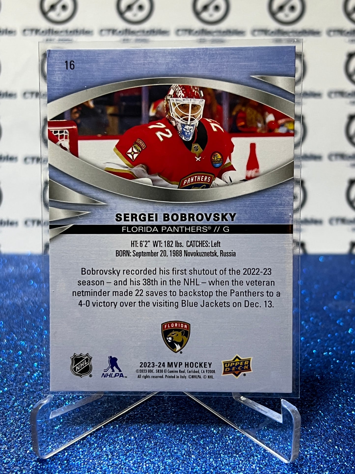 2023-24 UPPER DECK MVP SERGEI BOBROVSKY # 16 FLORIDA PANTHERS HOCKEY CARD