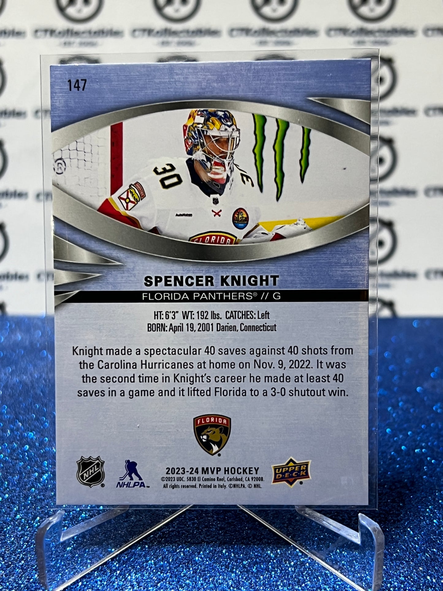 2023-24 UPPER DECK MVP SPENCER KNIGHT # 147 FLORIDA PANTHERS HOCKEY CARD