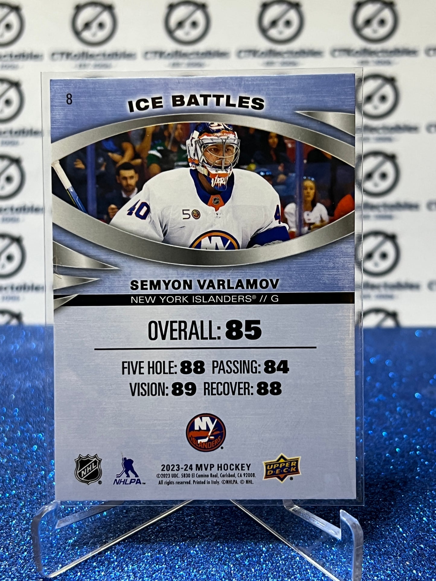 2023-24 UPPER DECK MVP SEMYON VARLAMOV # 8 ICE BATTLES NEW YORK ISLANDERS NHL HOCKEY TRADING CARD