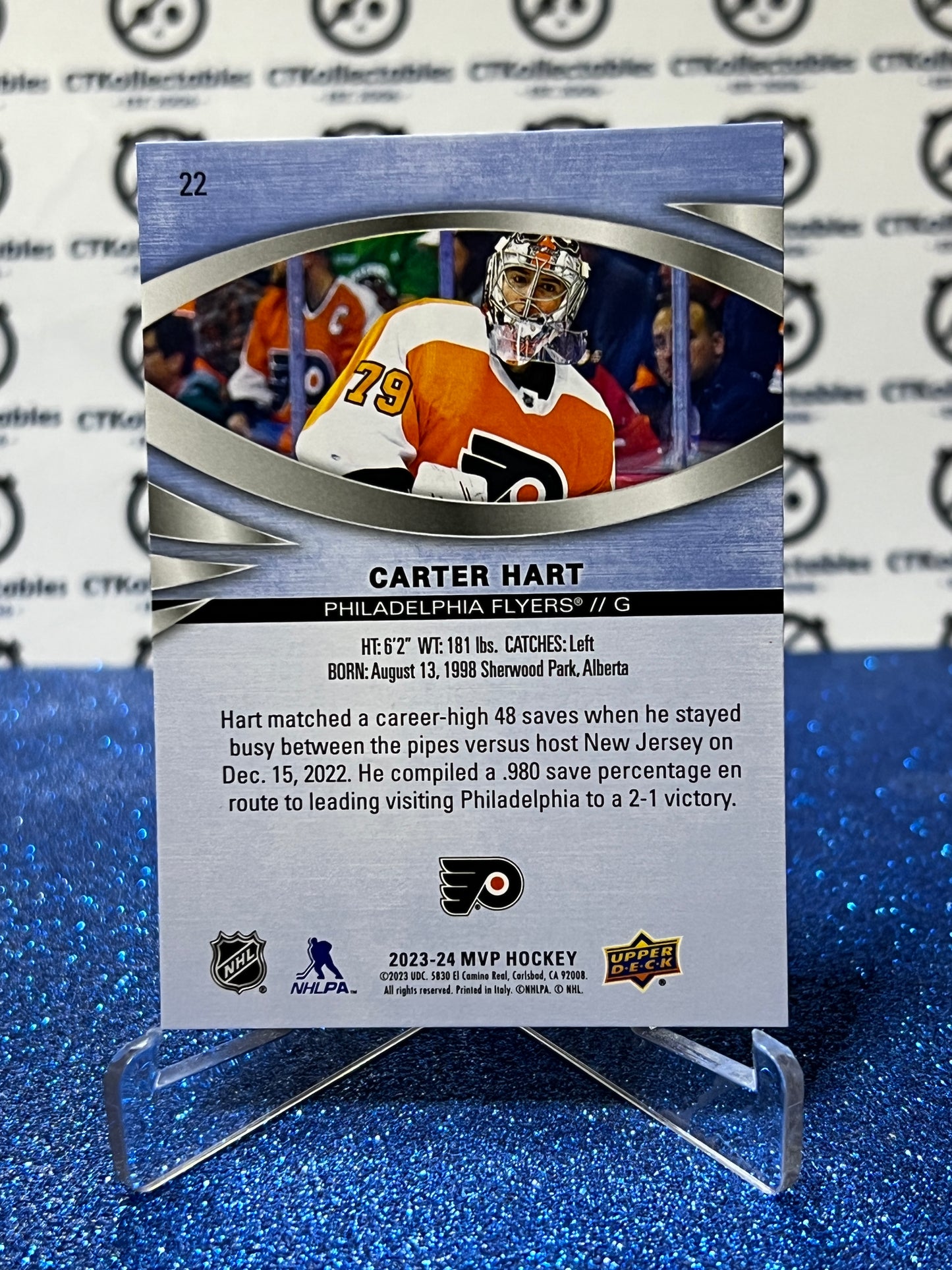 2023-24 UPPER DECK MVP CARTER HART # 22 PHILADELPHIA FLYERS NHL HOCKEY TRADING CARD