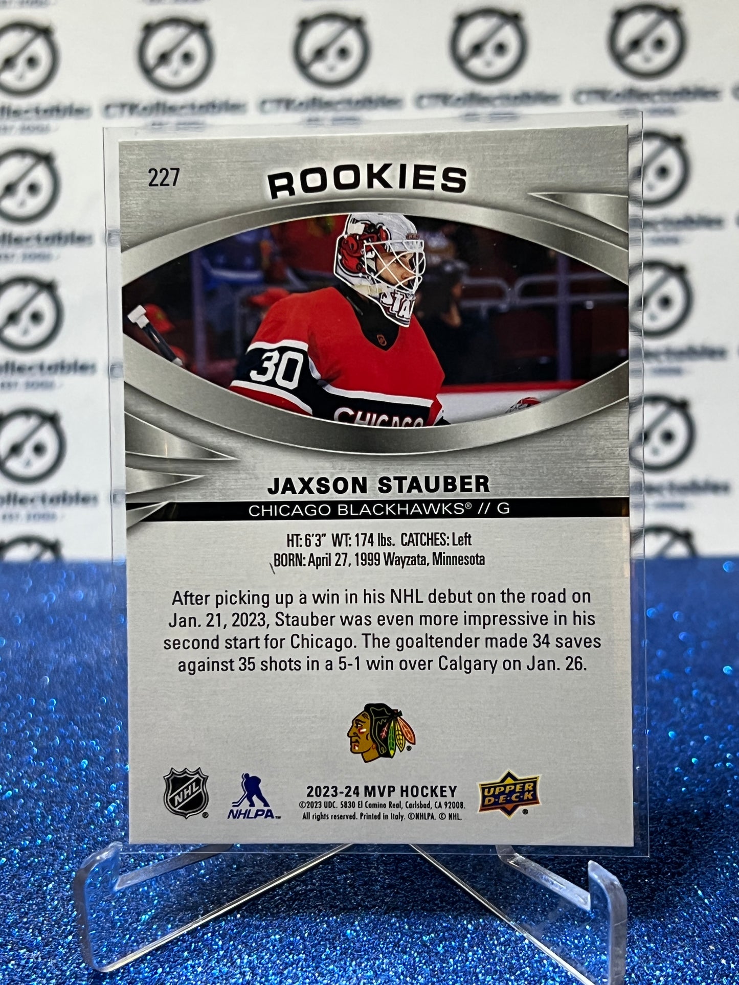 2023-24 UPPER DECK MVP JAXSON STAUBER # 227 ROOKIE SILVER SCRIPT CHICAGO BLACKHAWKS NHL HOCKEY TRADING CARD