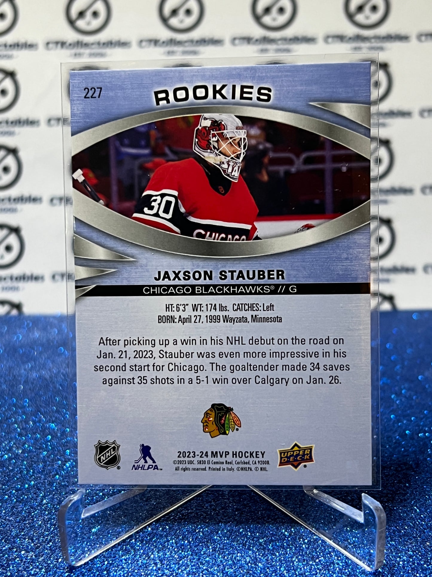 2023-24 UPPER DECK MVP JAXSON STAUBER # 227 ROOKIE  CHICAGO BLACKHAWKS NHL HOCKEY TRADING CARD