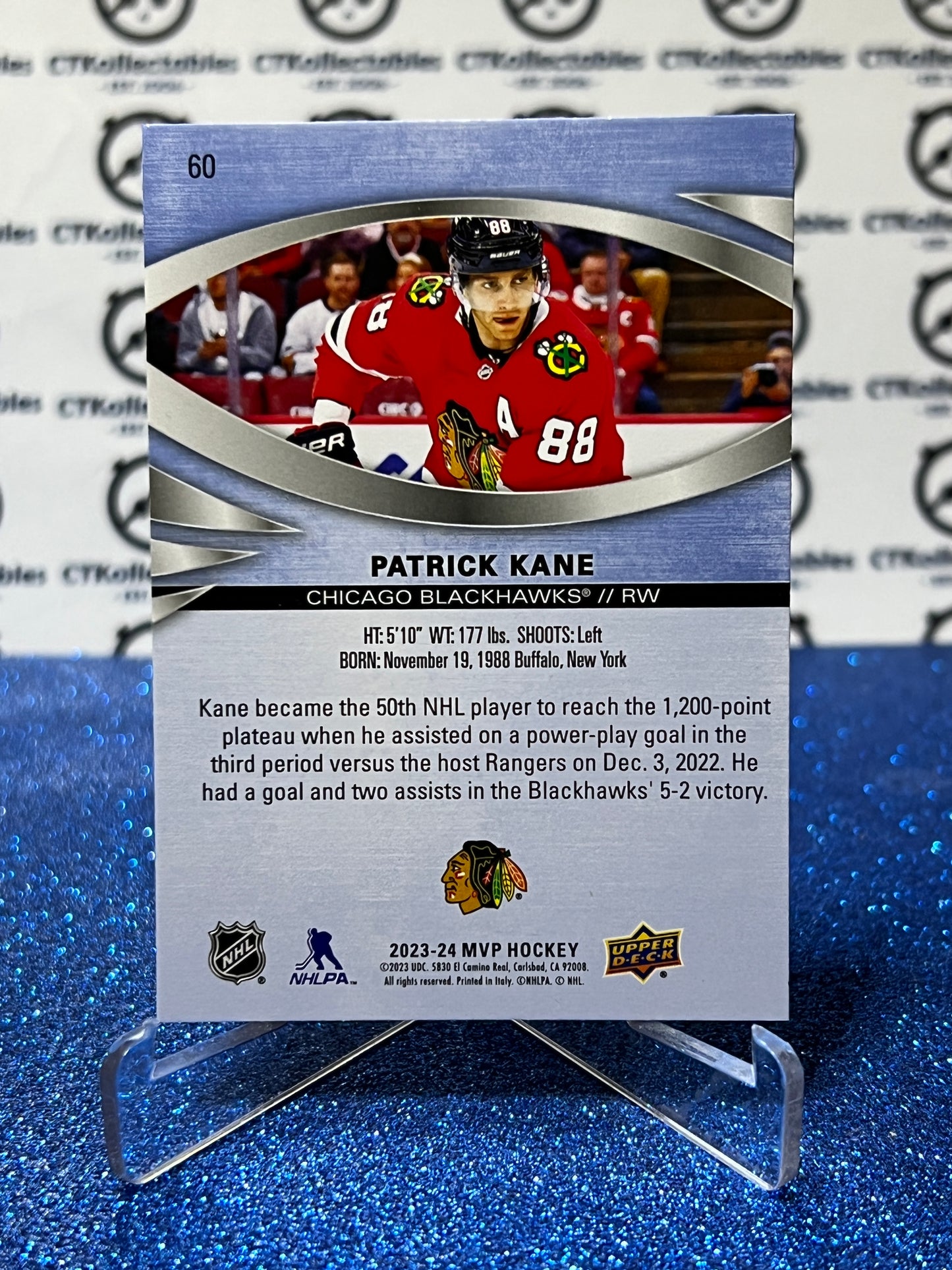 2023-24 UPPER DECK MVP PATRICK KANE # 60 CHICAGO BLACKHAWKS NHL HOCKEY TRADING CARD