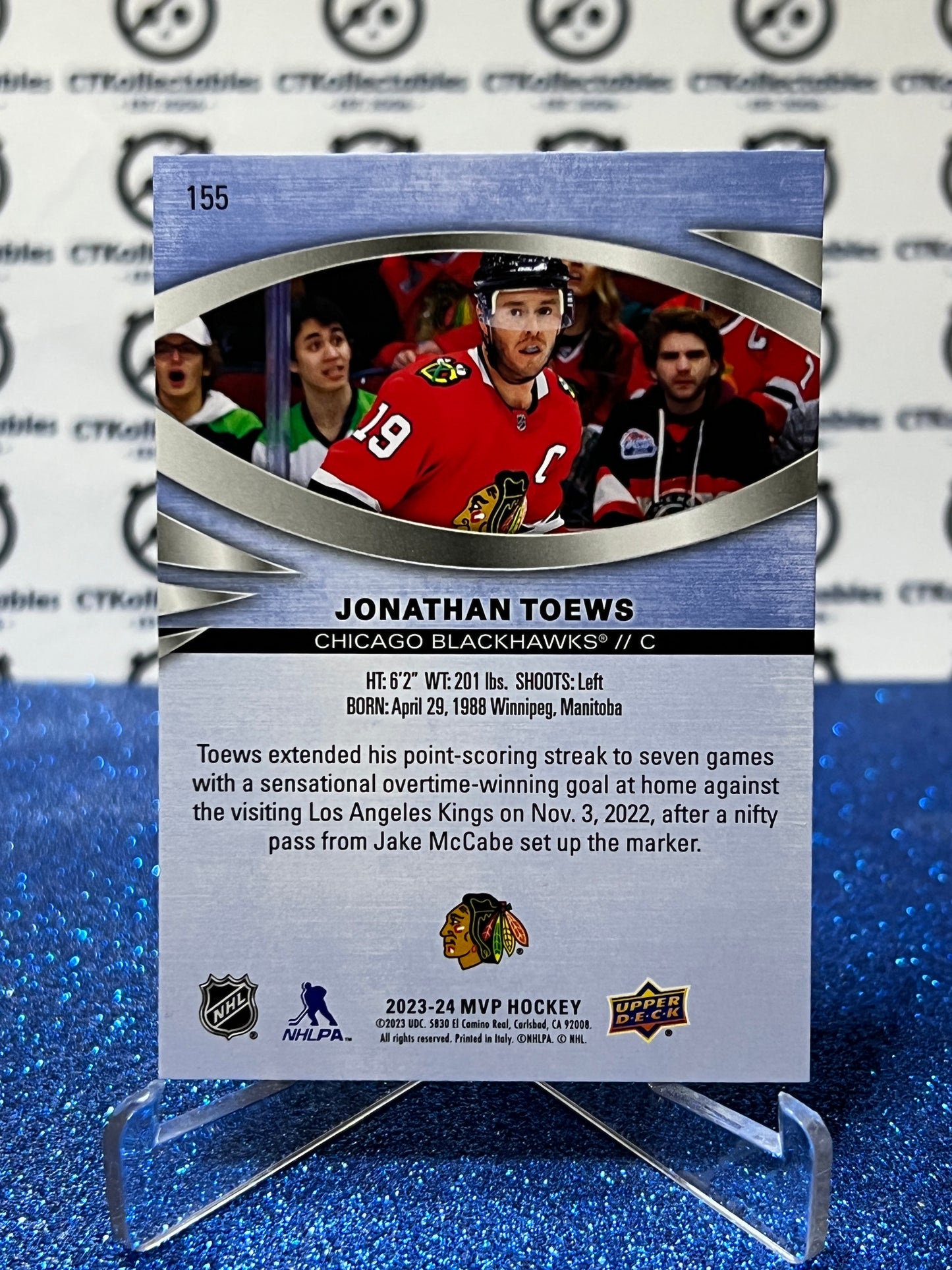 2023-24 UPPER DECK MVP JONATHAN TOEWS # 155 CHICAGO BLACKHAWKS NHL HOCKEY TRADING CARD