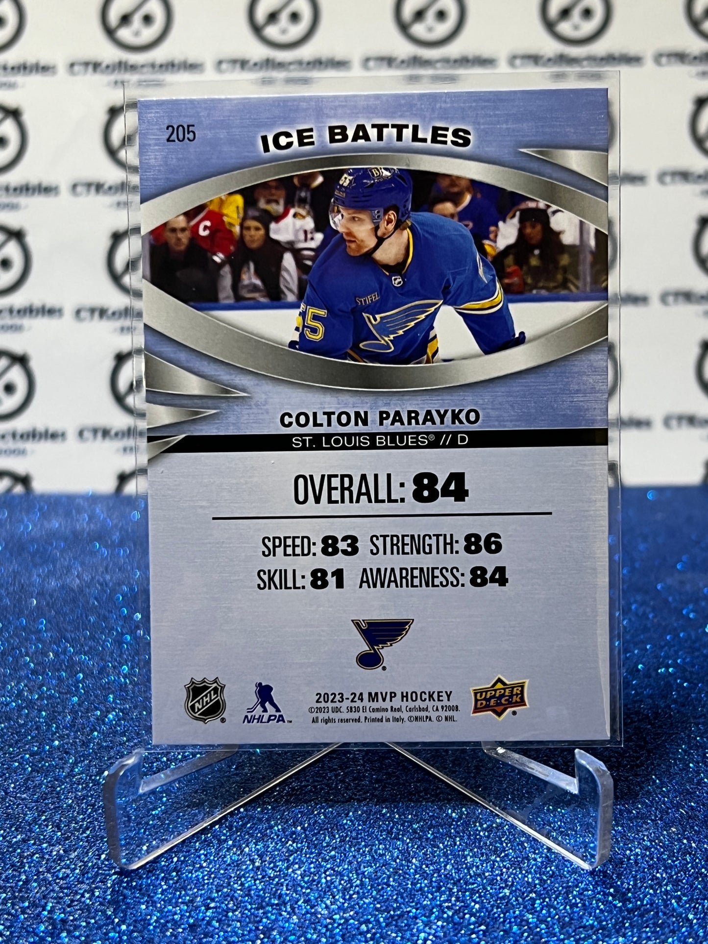 2023-24 UPPER DECK MVP COLTON PARAYKO # 205 ICE BATTLES ST. LOUIS BLUES NHL HOCKEY TRADING CARD