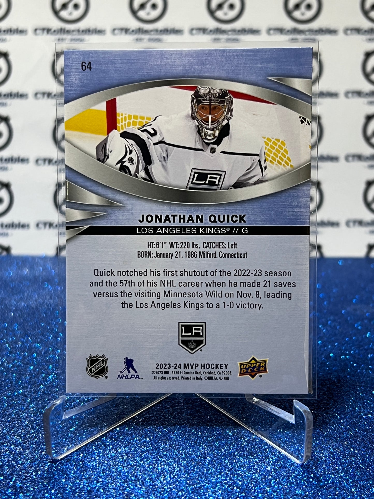 2023-24 UPPER DECK MVP JONATHAN QUICK # 64 LA KINGS NHL HOCKEY TRADING CARD