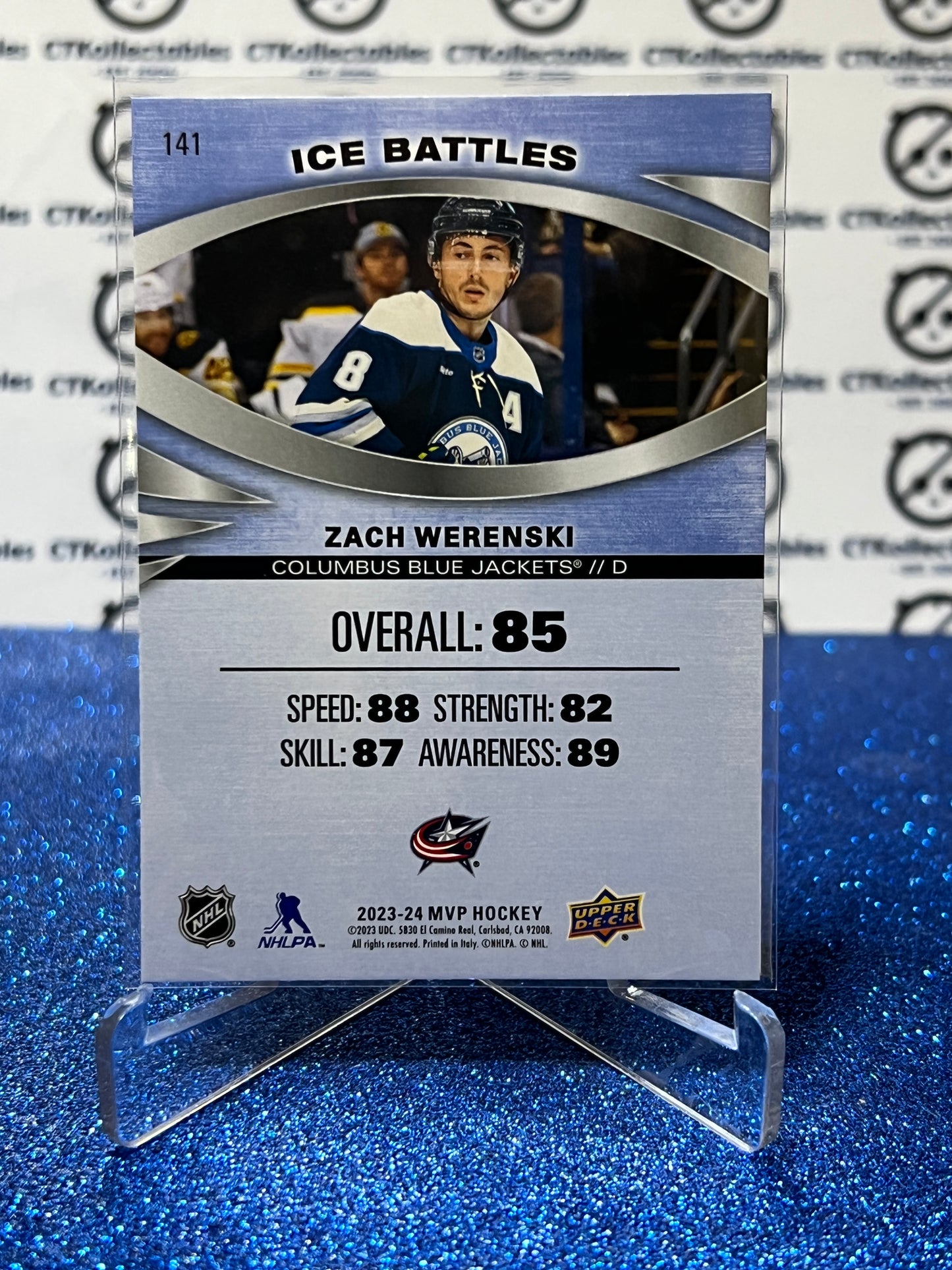 2023-24 UPPER DECK MVP ZACH WERENSKI # 141 ICE BATTLES COLUMBUS BLUE JACKETS NHL HOCKEY TRADING CARD