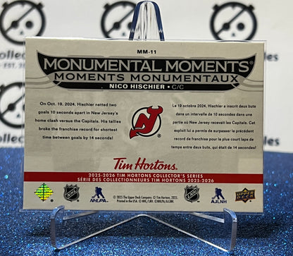 2025-26 UPPER DECK NICO HIRCHIER # MM-11 TIM HORTONS NEW JERSEY DEVILS HOCKEY CARD