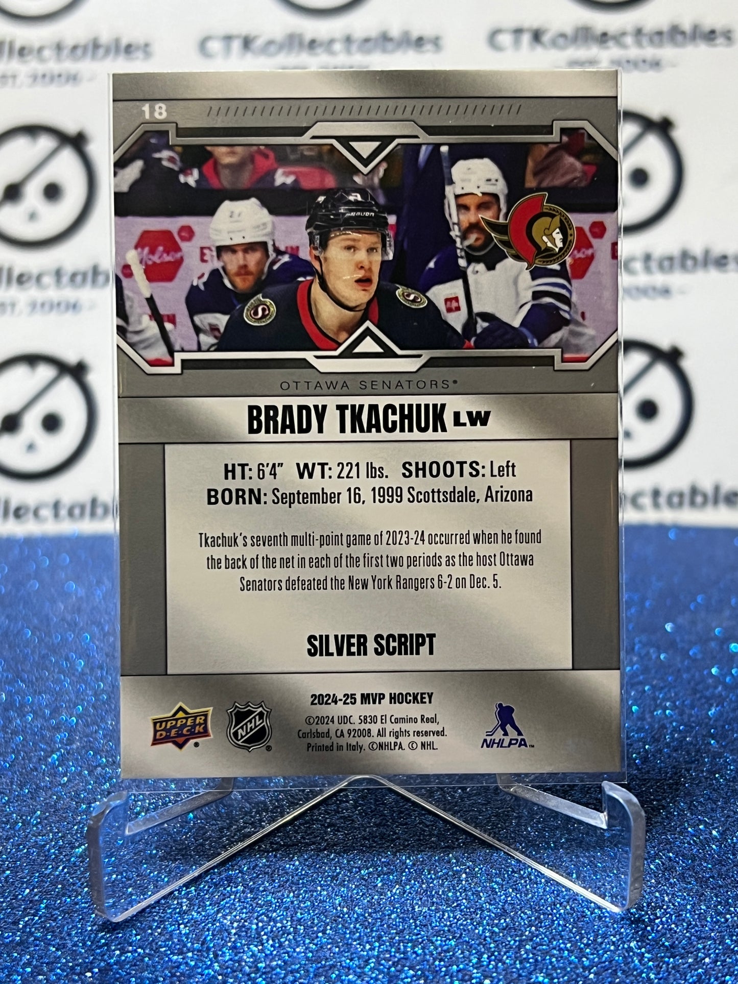 2024-25 UPPER DECK MVP BRADY TKACHUK # 18  SILVERSCRIPT OTTAWA SENATORS HOCKEY CARD